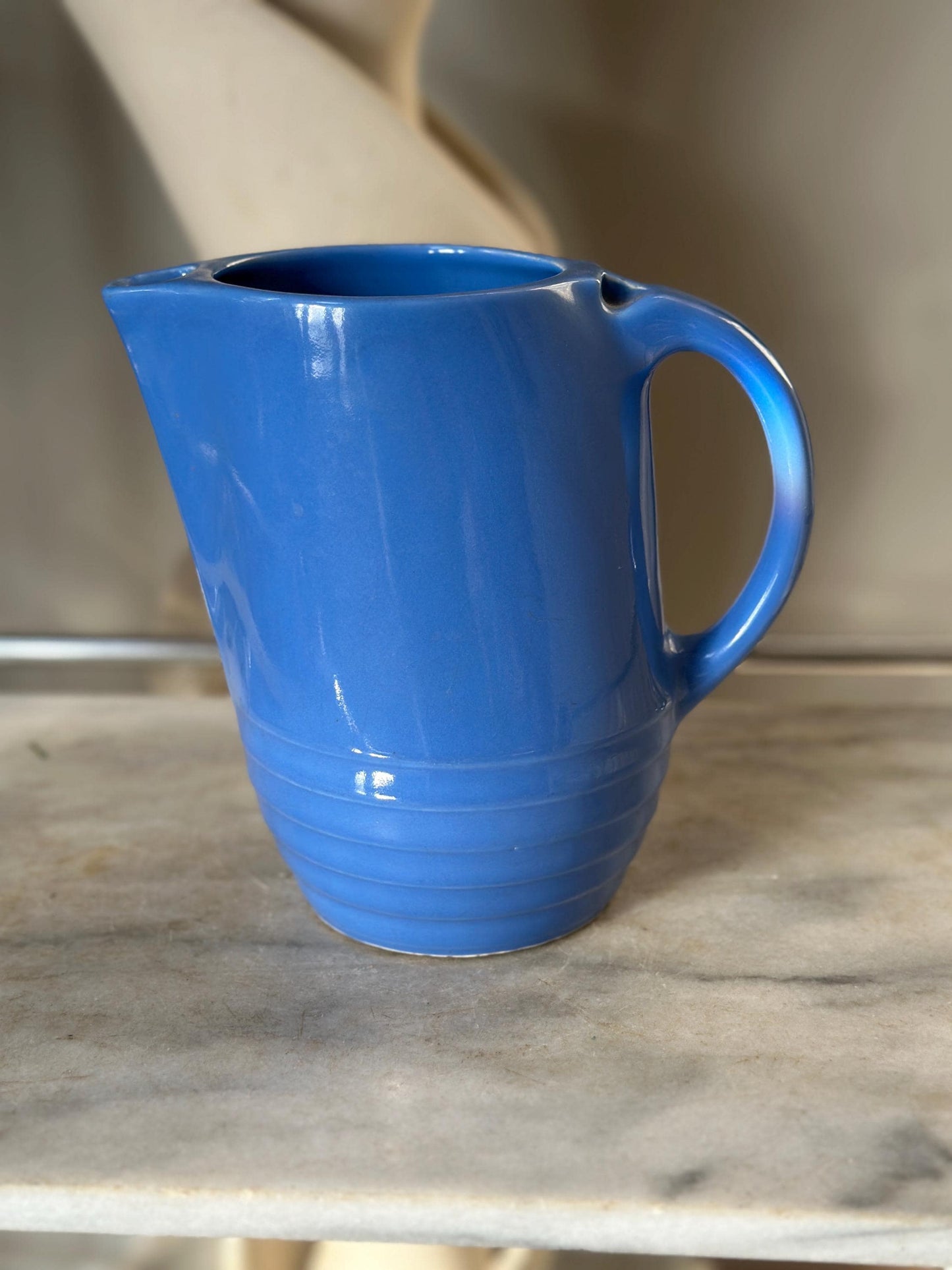 Vintage Universal Potteries Blue Bell Art Deco Refrigerator Pitcher – 1930s Ceramic