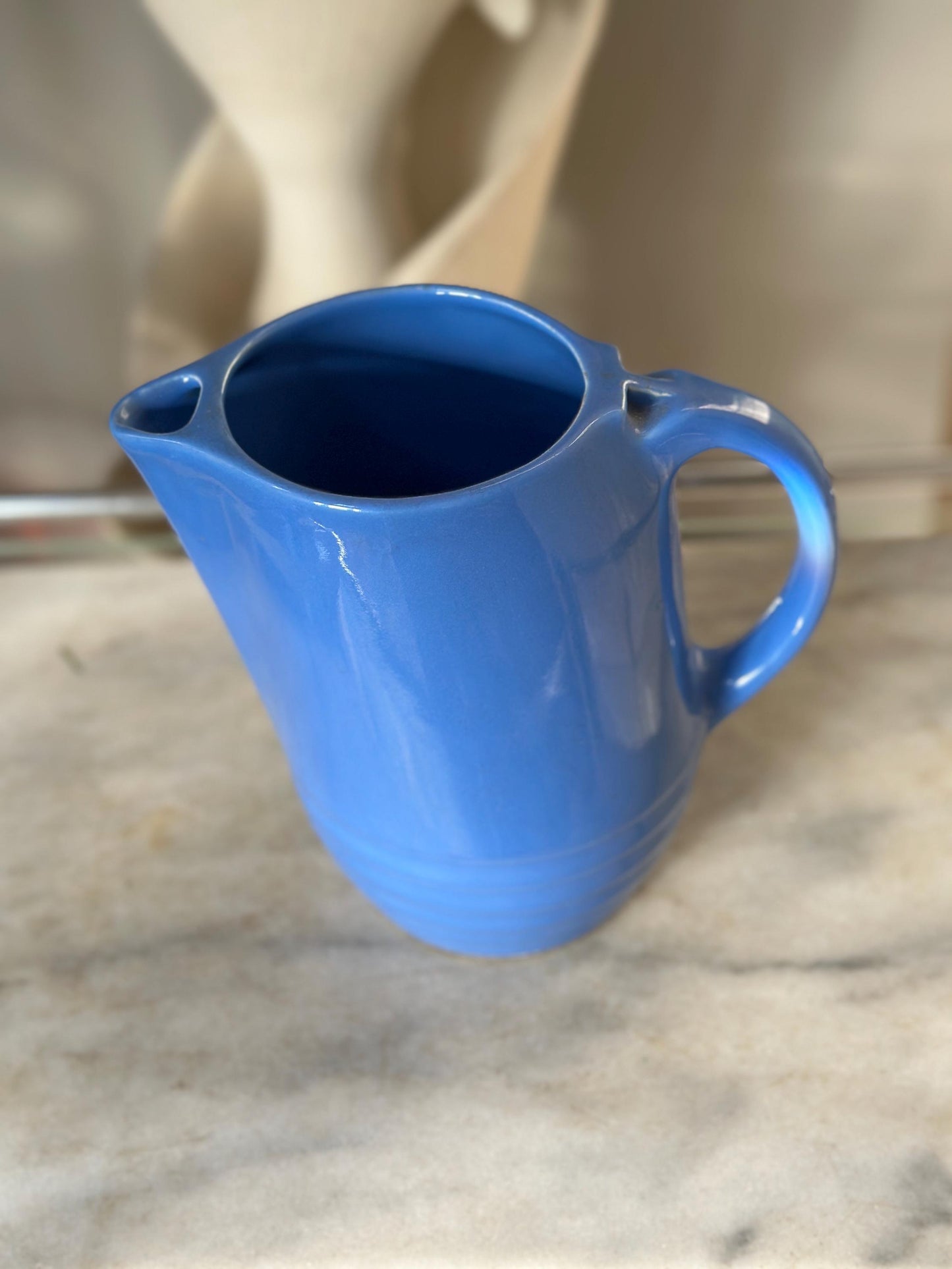 Vintage Universal Potteries Blue Bell Art Deco Refrigerator Pitcher – 1930s Ceramic