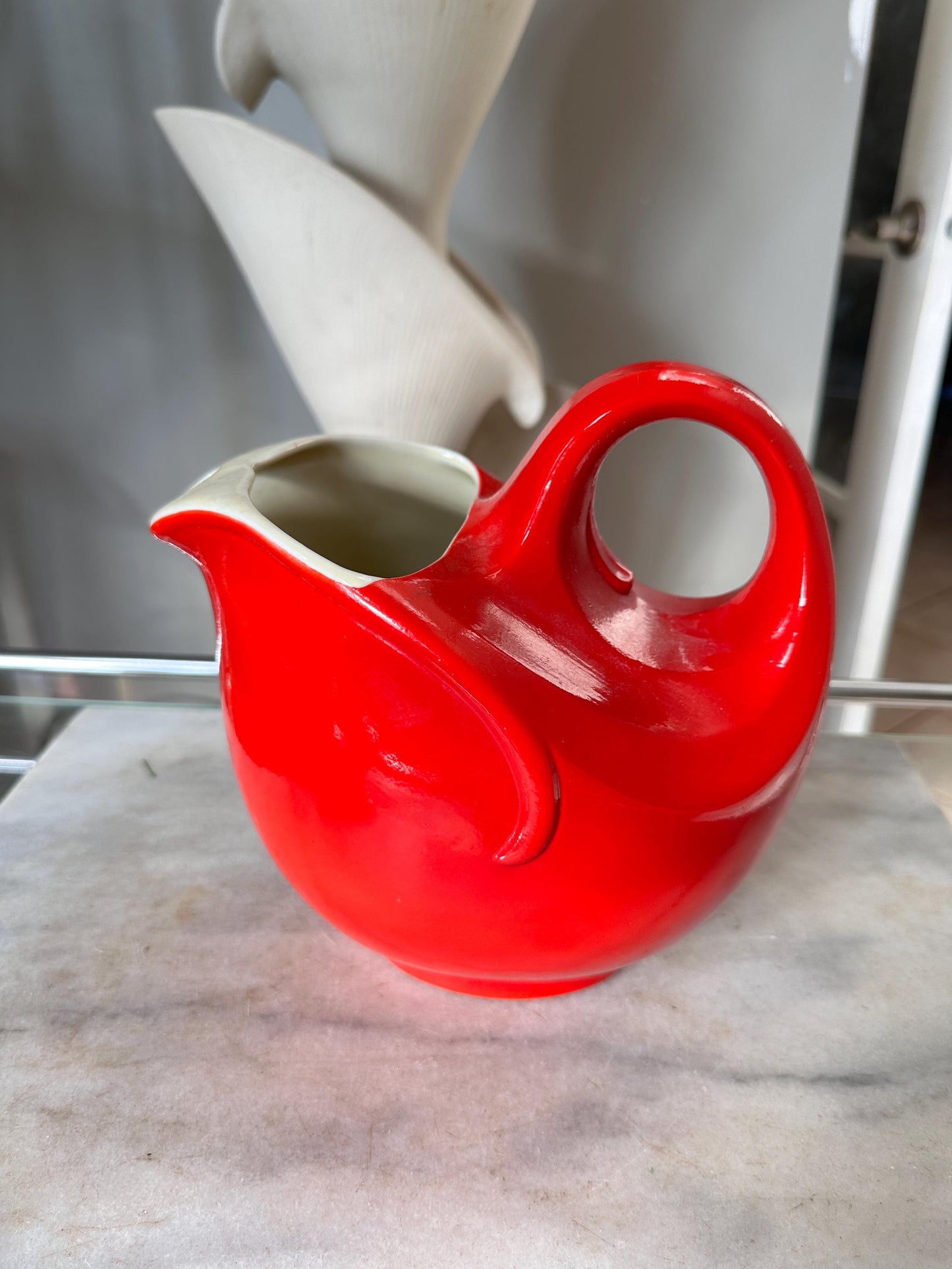 Vintage Hall China Ball Jug Pitcher – Chinese Red Mid-Century Ceramic Serving Piece