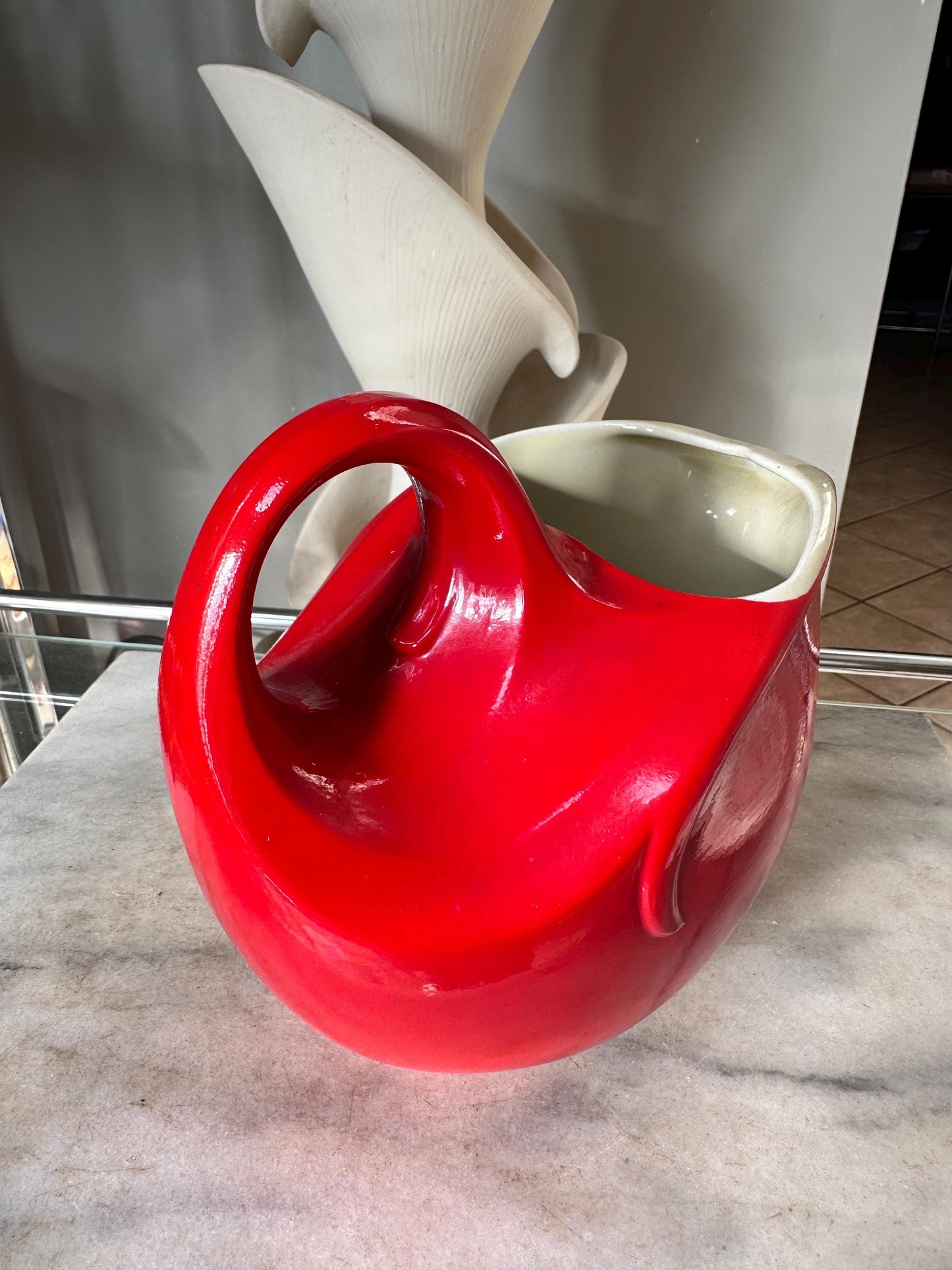 Vintage Hall China Ball Jug Pitcher – Chinese Red Mid-Century Ceramic Serving Piece
