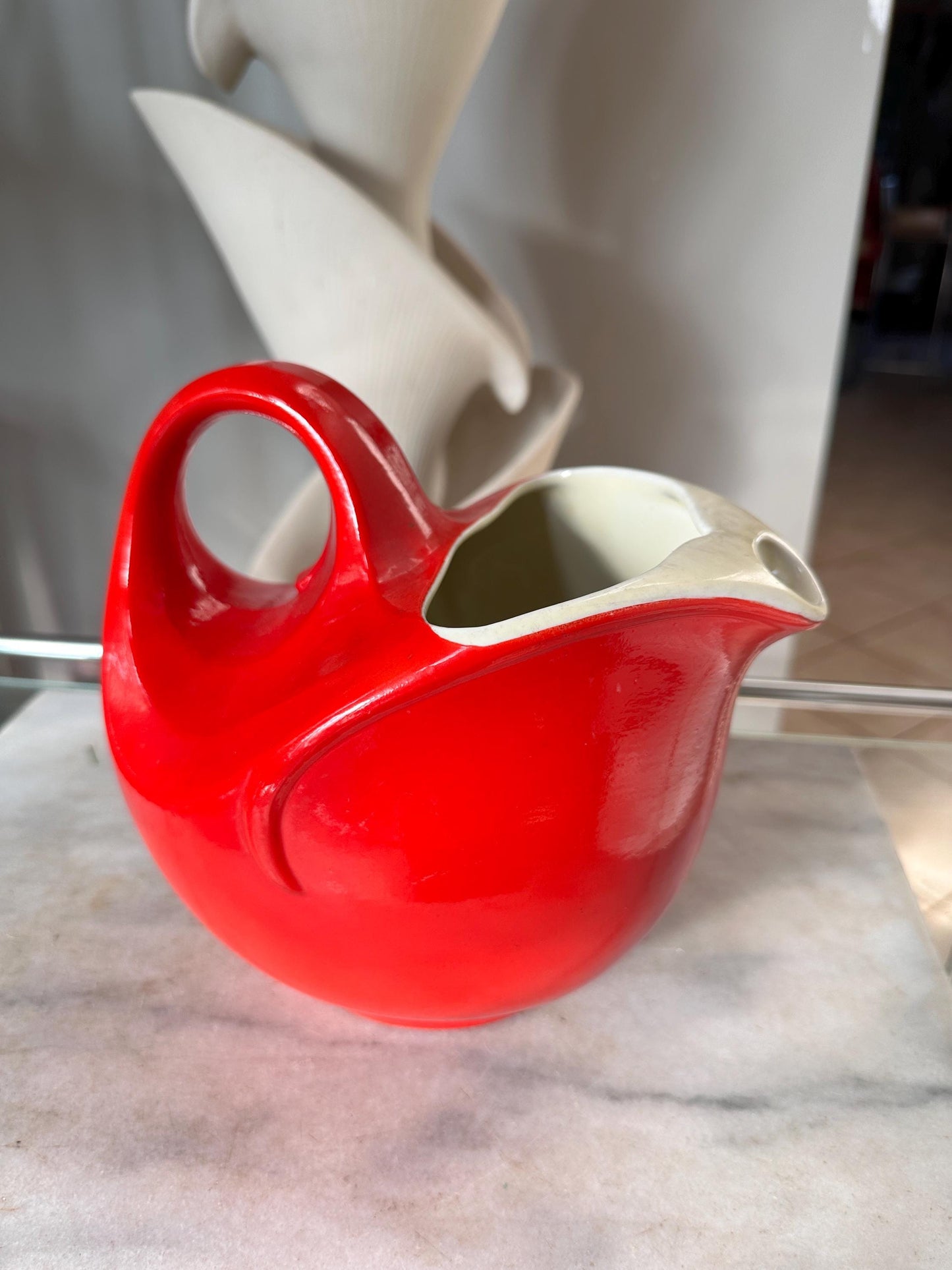 Vintage Hall China Ball Jug Pitcher – Chinese Red Mid-Century Ceramic Serving Piece