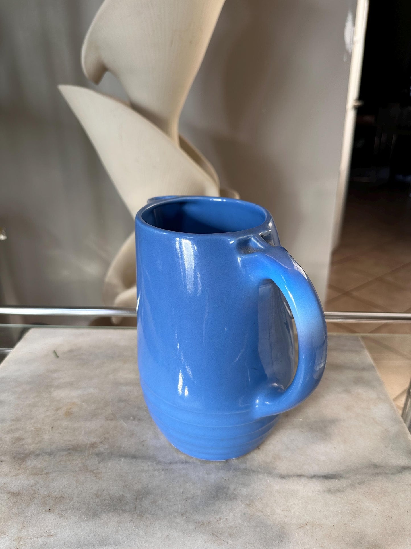 Vintage Universal Potteries Blue Bell Art Deco Refrigerator Pitcher – 1930s Ceramic