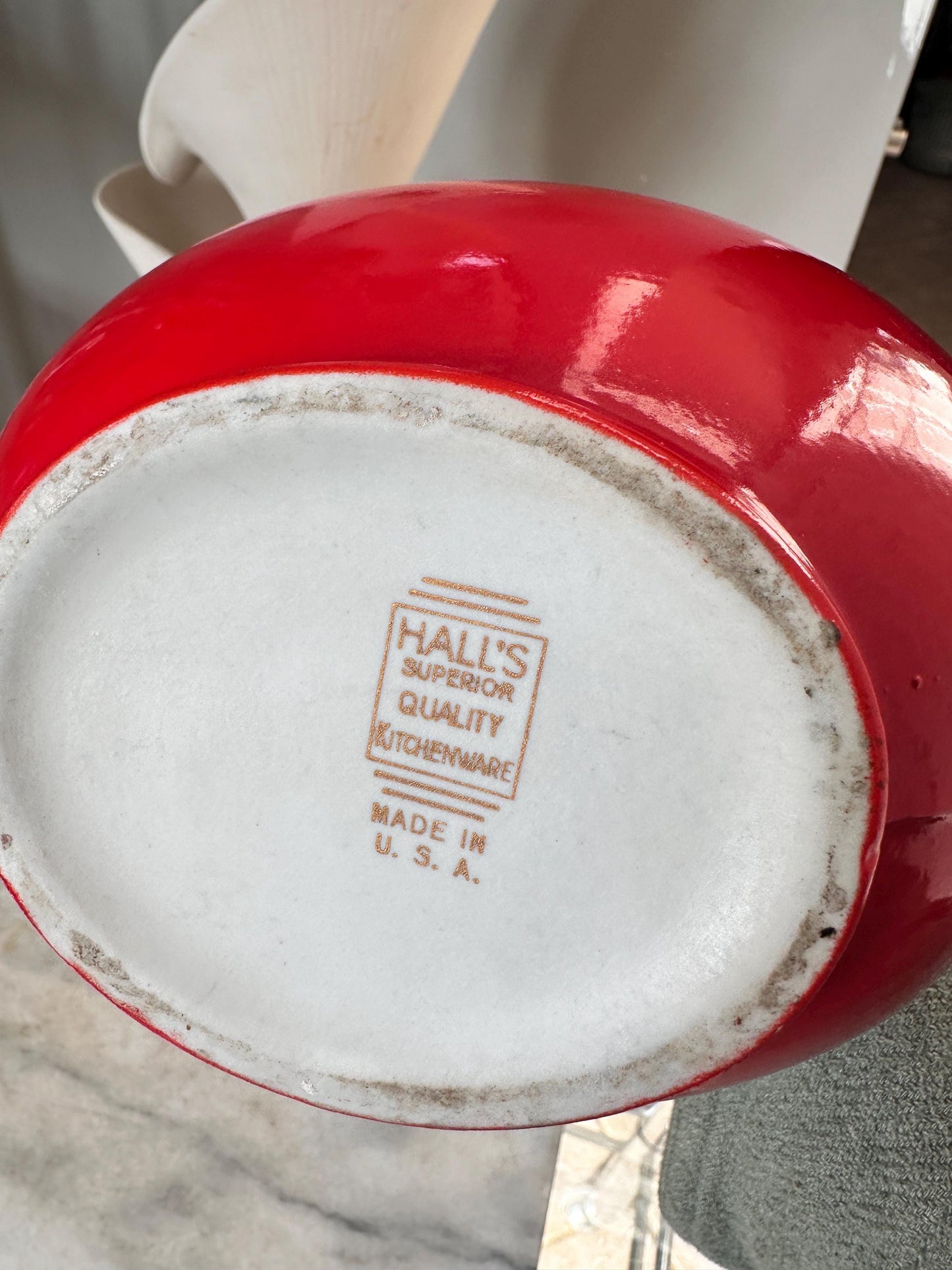 Vintage Hall China Ball Jug Pitcher – Chinese Red Mid-Century Ceramic Serving Piece