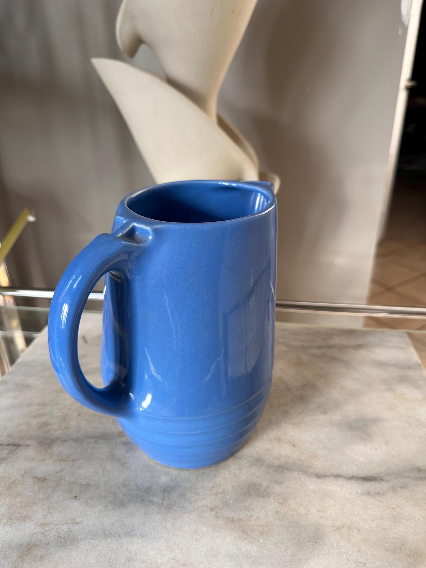 Vintage Universal Potteries Blue Bell Art Deco Refrigerator Pitcher – 1930s Ceramic