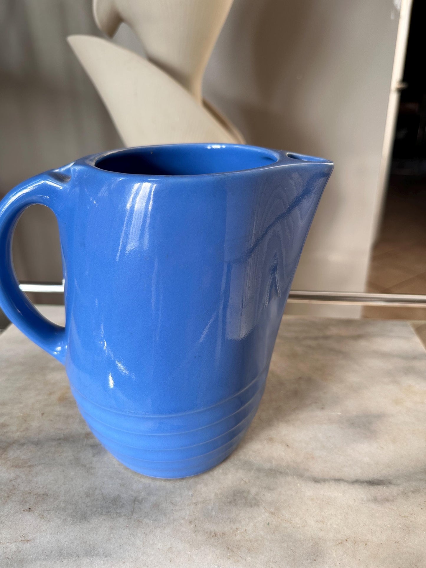 Vintage Universal Potteries Blue Bell Art Deco Refrigerator Pitcher – 1930s Ceramic