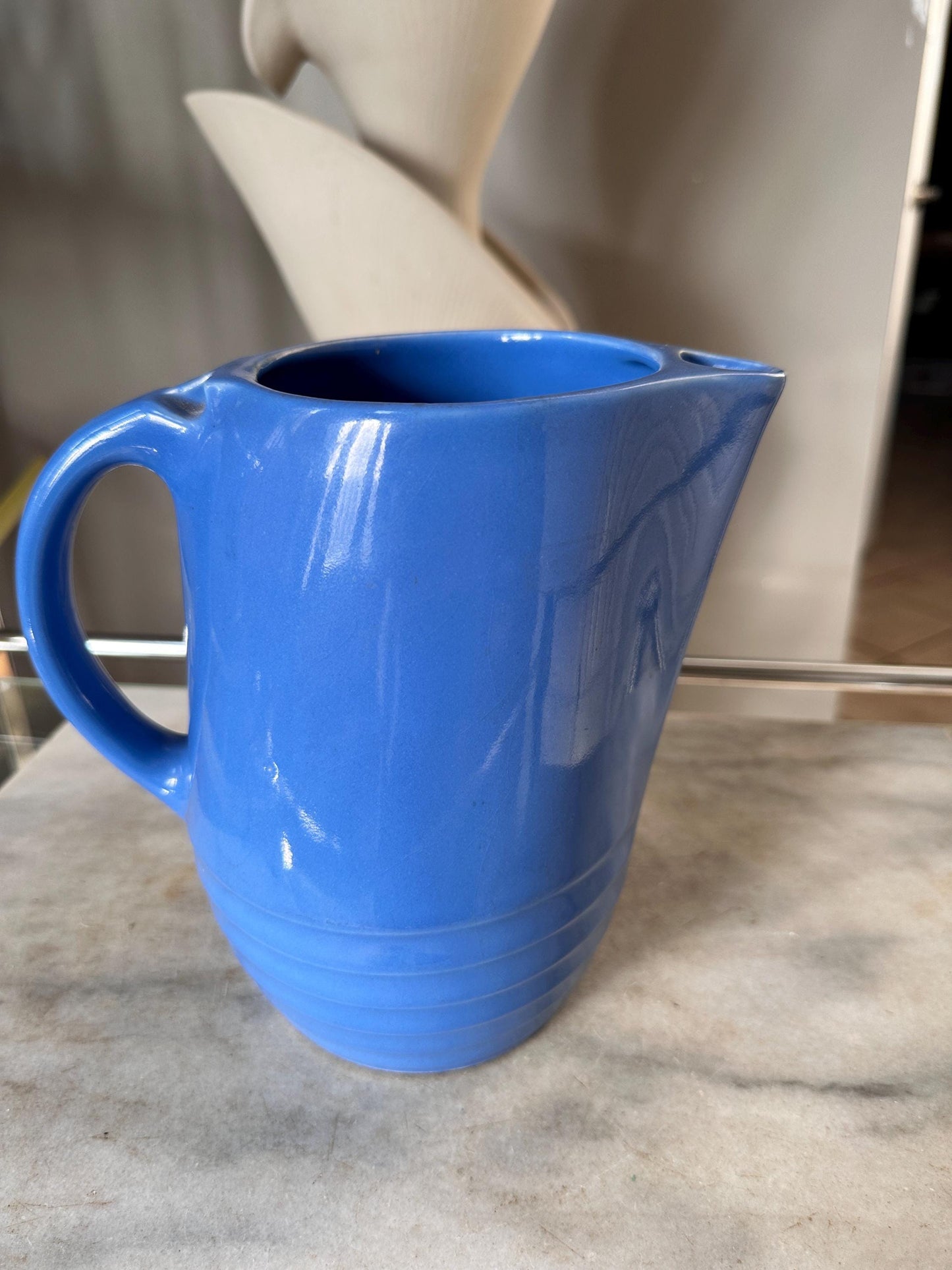 Vintage Universal Potteries Blue Bell Art Deco Refrigerator Pitcher – 1930s Ceramic