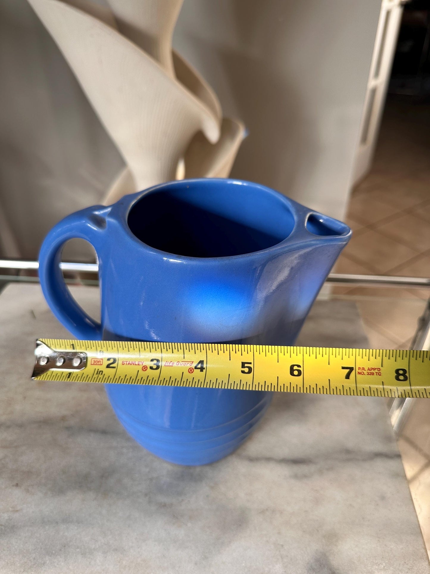 Vintage Universal Potteries Blue Bell Art Deco Refrigerator Pitcher – 1930s Ceramic
