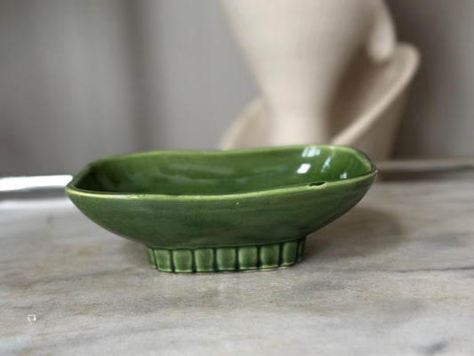 Vintage McCoy Green Drip Glaze Pedestal Planter Dish #1801 – Mid Century Ceramic USA Pottery