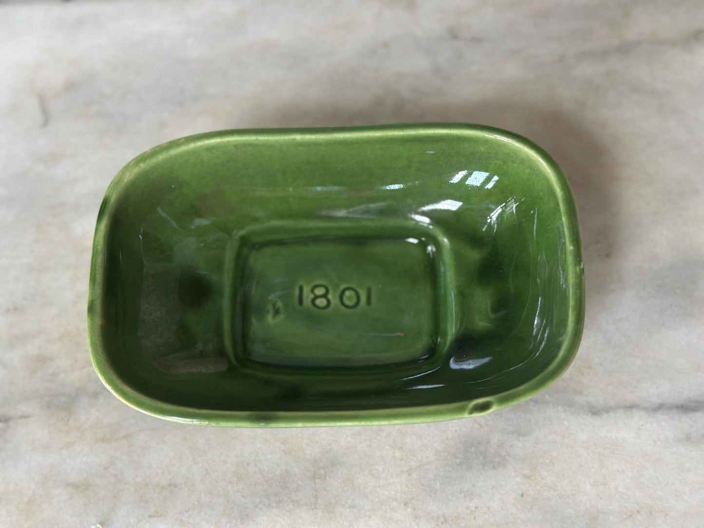 Vintage McCoy Green Drip Glaze Pedestal Planter Dish #1801 – Mid Century Ceramic USA Pottery
