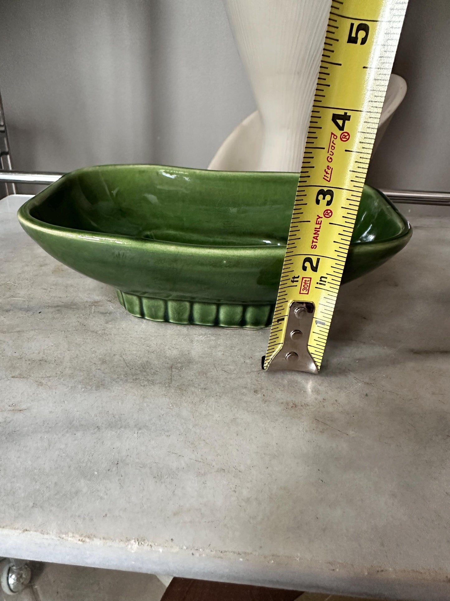 Vintage McCoy Green Drip Glaze Pedestal Planter Dish #1801 – Mid Century Ceramic USA Pottery