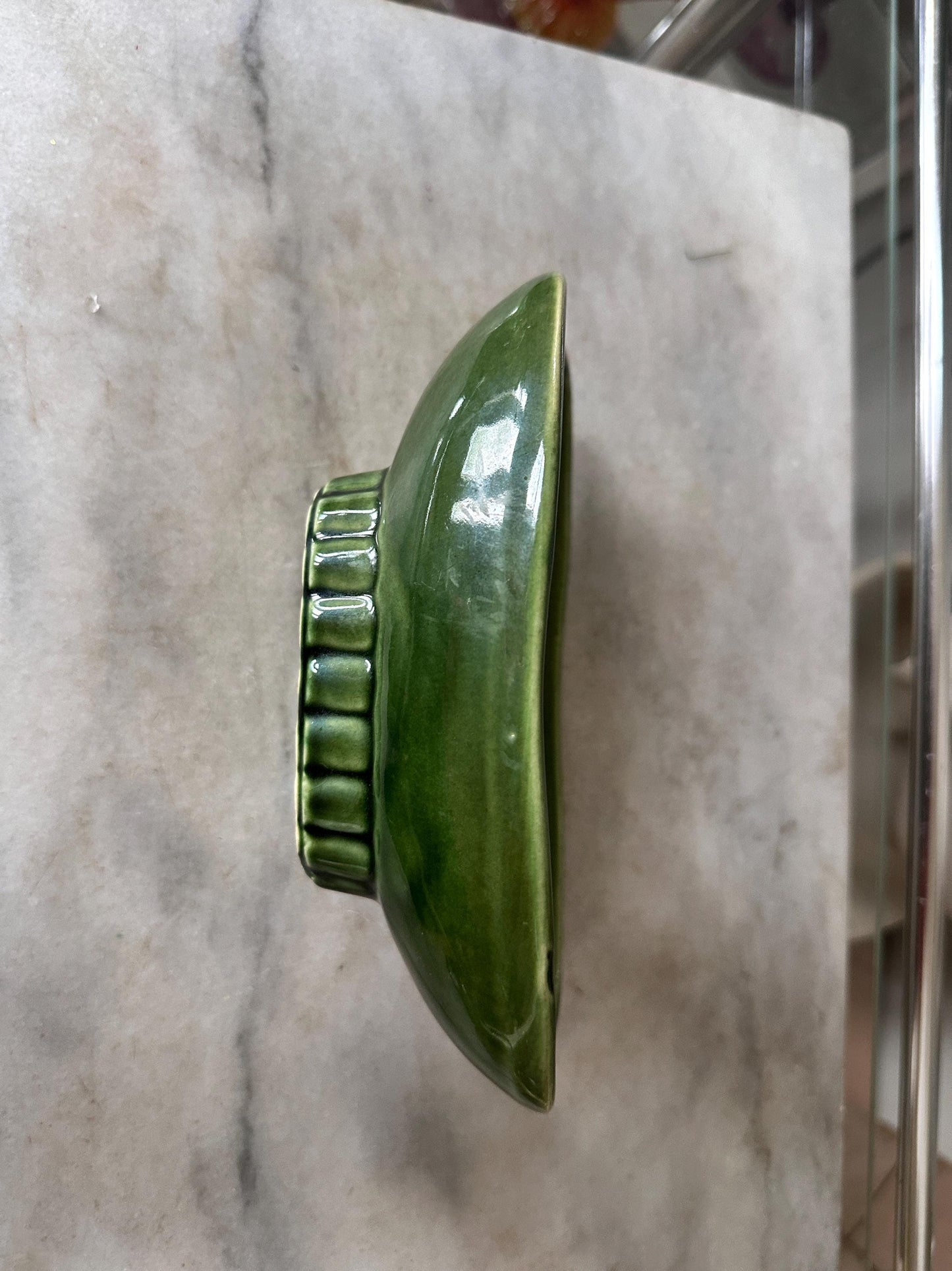 Vintage McCoy Green Drip Glaze Pedestal Planter Dish #1801 – Mid Century Ceramic USA Pottery