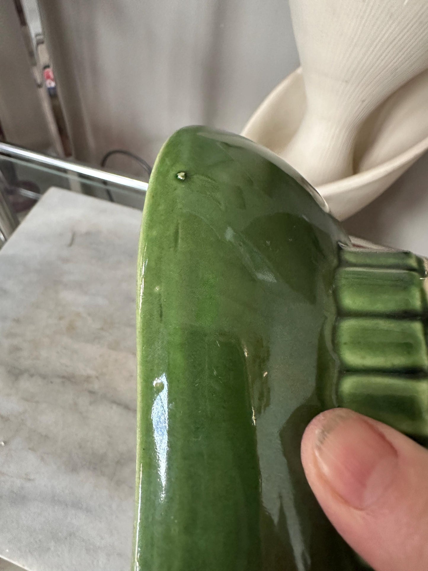 Vintage McCoy Green Drip Glaze Pedestal Planter Dish #1801 – Mid Century Ceramic USA Pottery