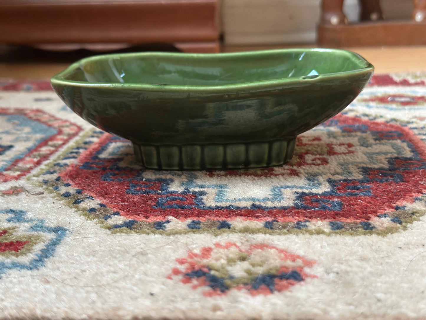 Vintage McCoy Green Drip Glaze Pedestal Planter Dish #1801 – Mid Century Ceramic USA Pottery
