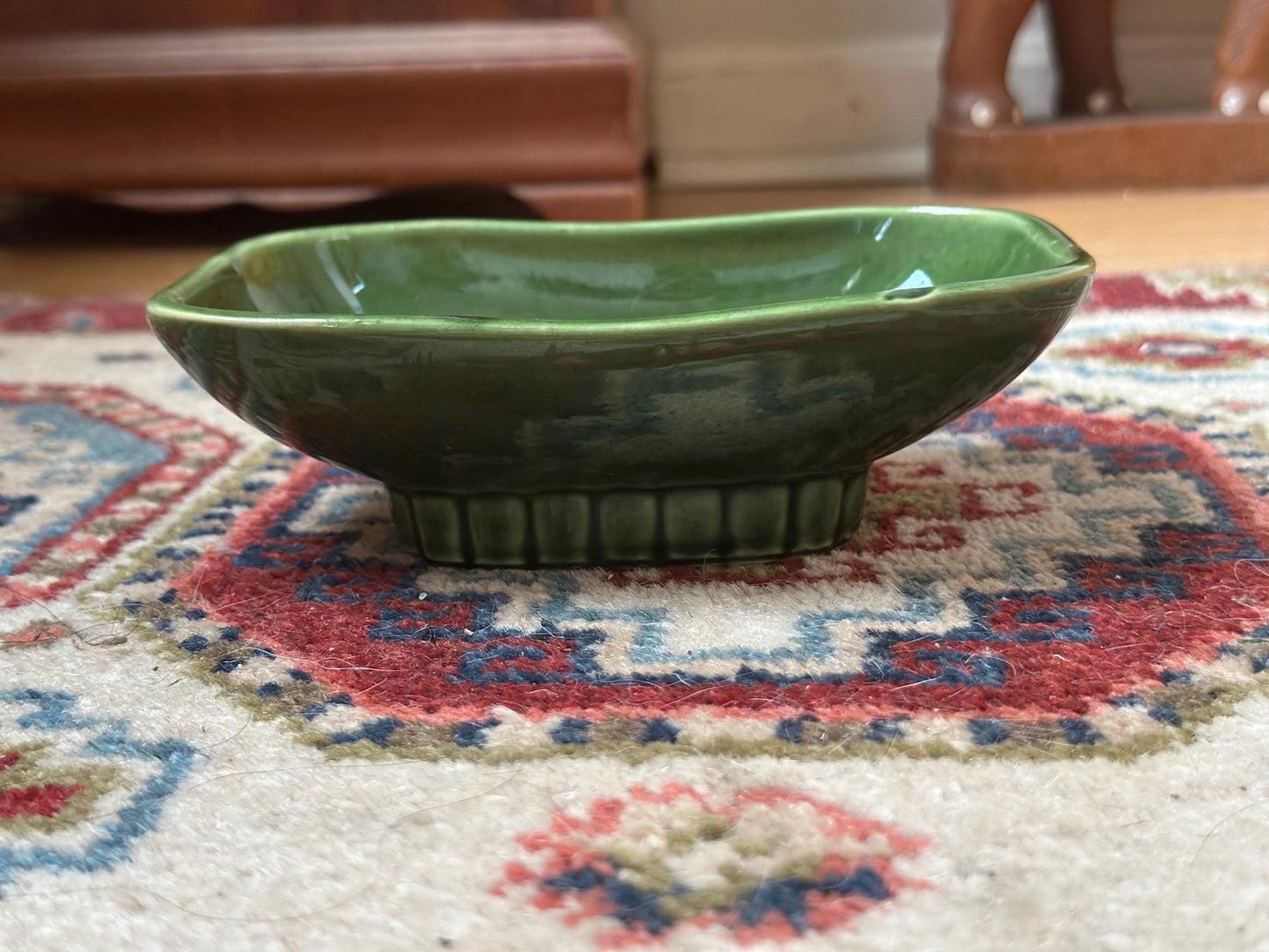 Vintage McCoy Green Drip Glaze Pedestal Planter Dish #1801 – Mid Century Ceramic USA Pottery