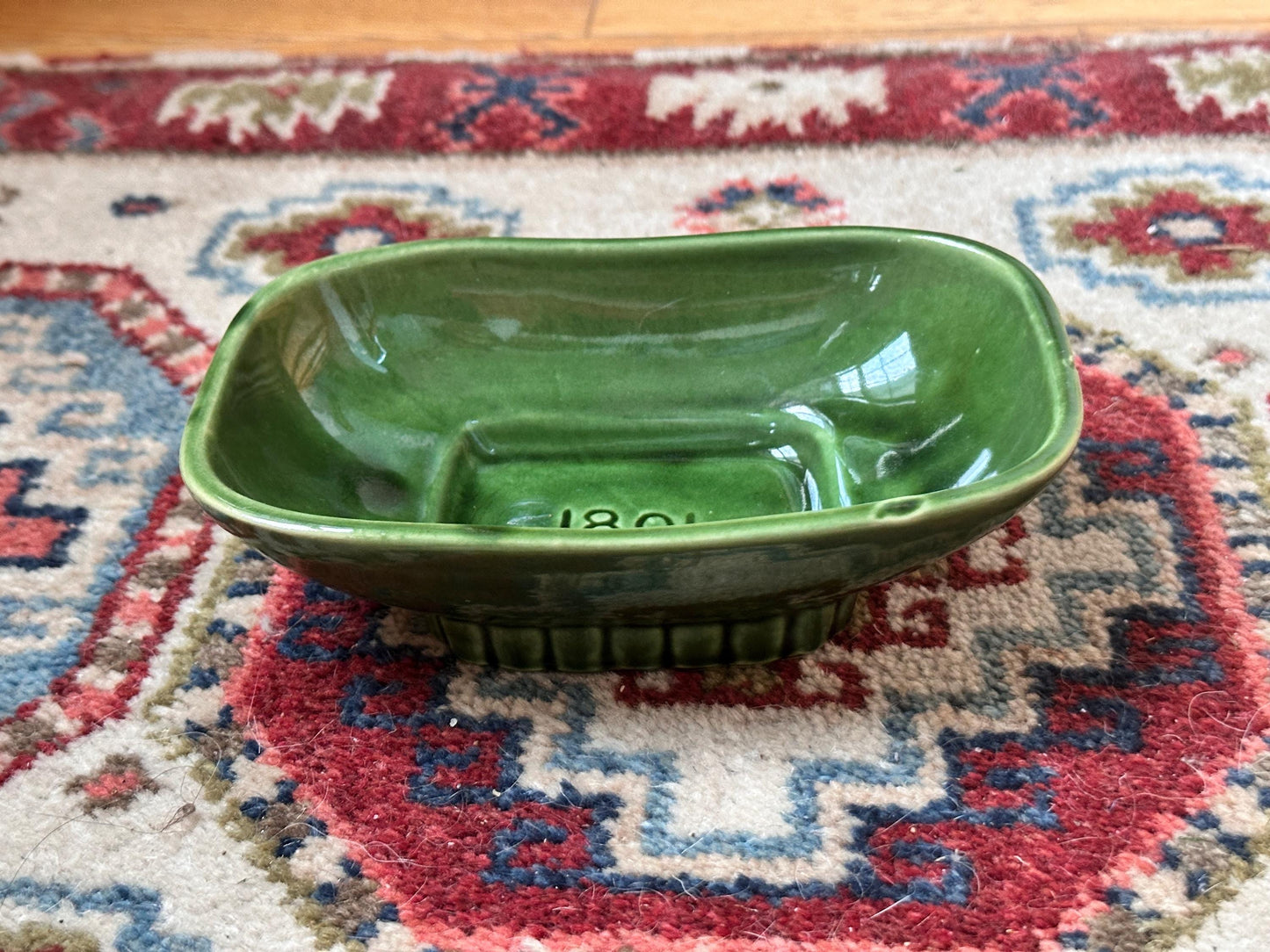 Vintage McCoy Green Drip Glaze Pedestal Planter Dish #1801 – Mid Century Ceramic USA Pottery