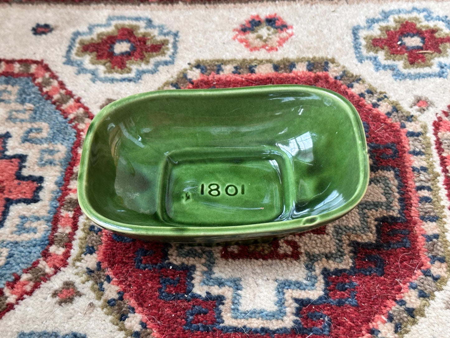 Vintage McCoy Green Drip Glaze Pedestal Planter Dish #1801 – Mid Century Ceramic USA Pottery
