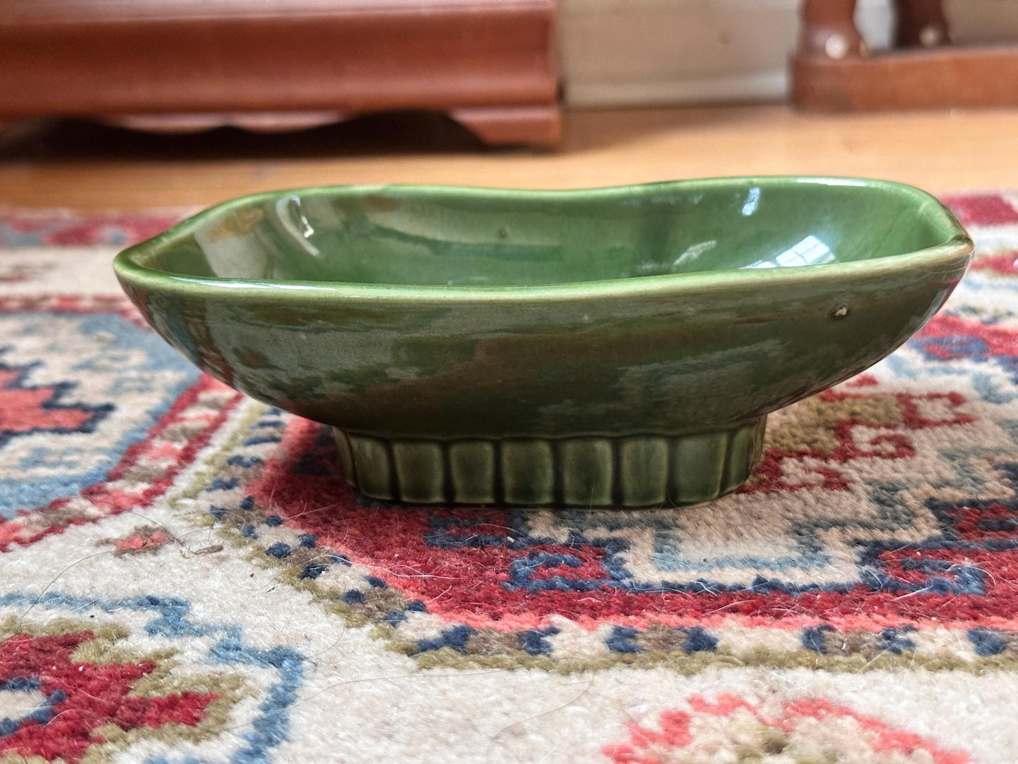 Vintage McCoy Green Drip Glaze Pedestal Planter Dish #1801 – Mid Century Ceramic USA Pottery