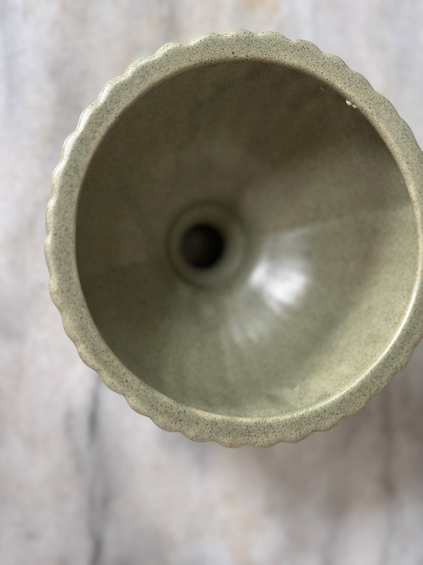 Haeger USA Pedestal Footed Ribbed Pot Planter Green Art Pottery 5” Matte Finish