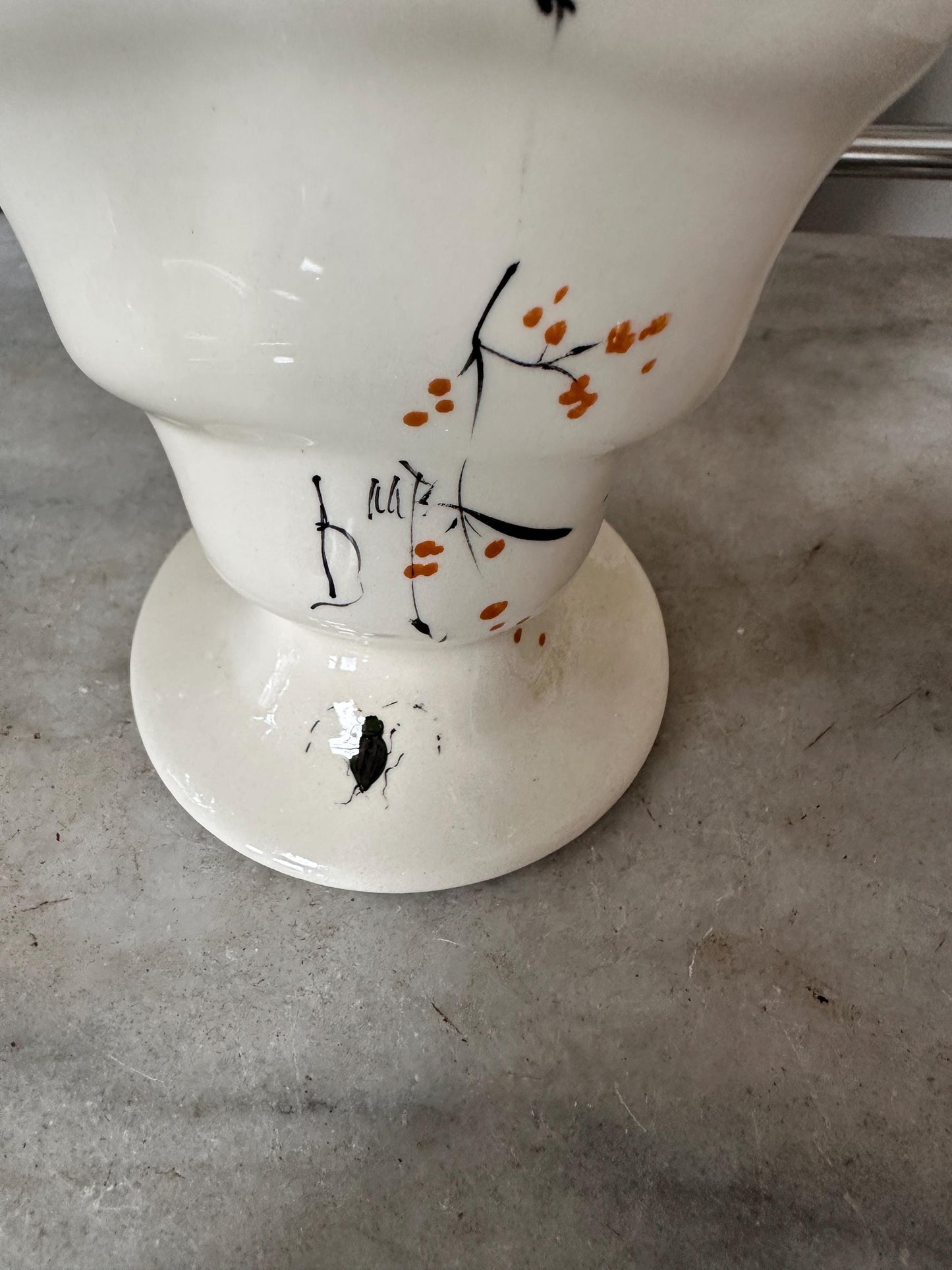 Baatz USA Hand-Painted Ceramic Vase – Orange Floral Branch Pedestal 6” Tall