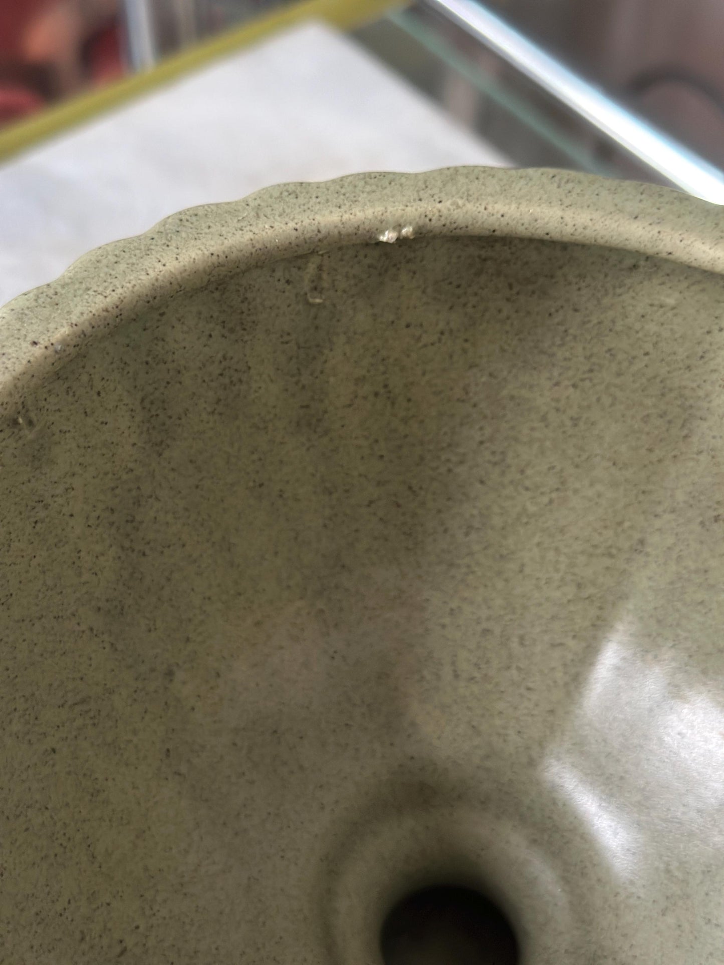 Haeger USA Pedestal Footed Ribbed Pot Planter Green Art Pottery 5” Matte Finish