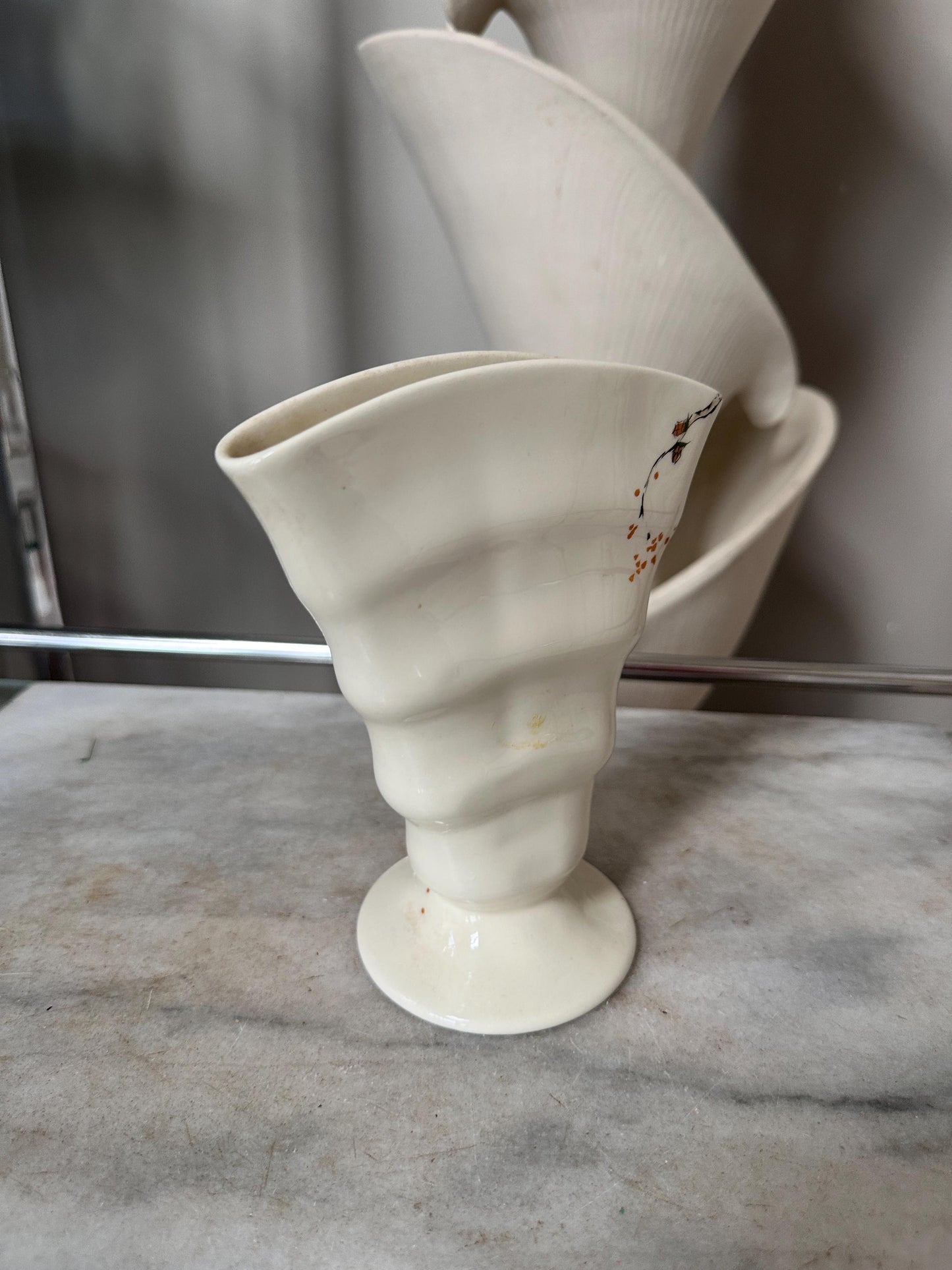 Baatz USA Hand-Painted Ceramic Vase – Orange Floral Branch Pedestal 6” Tall