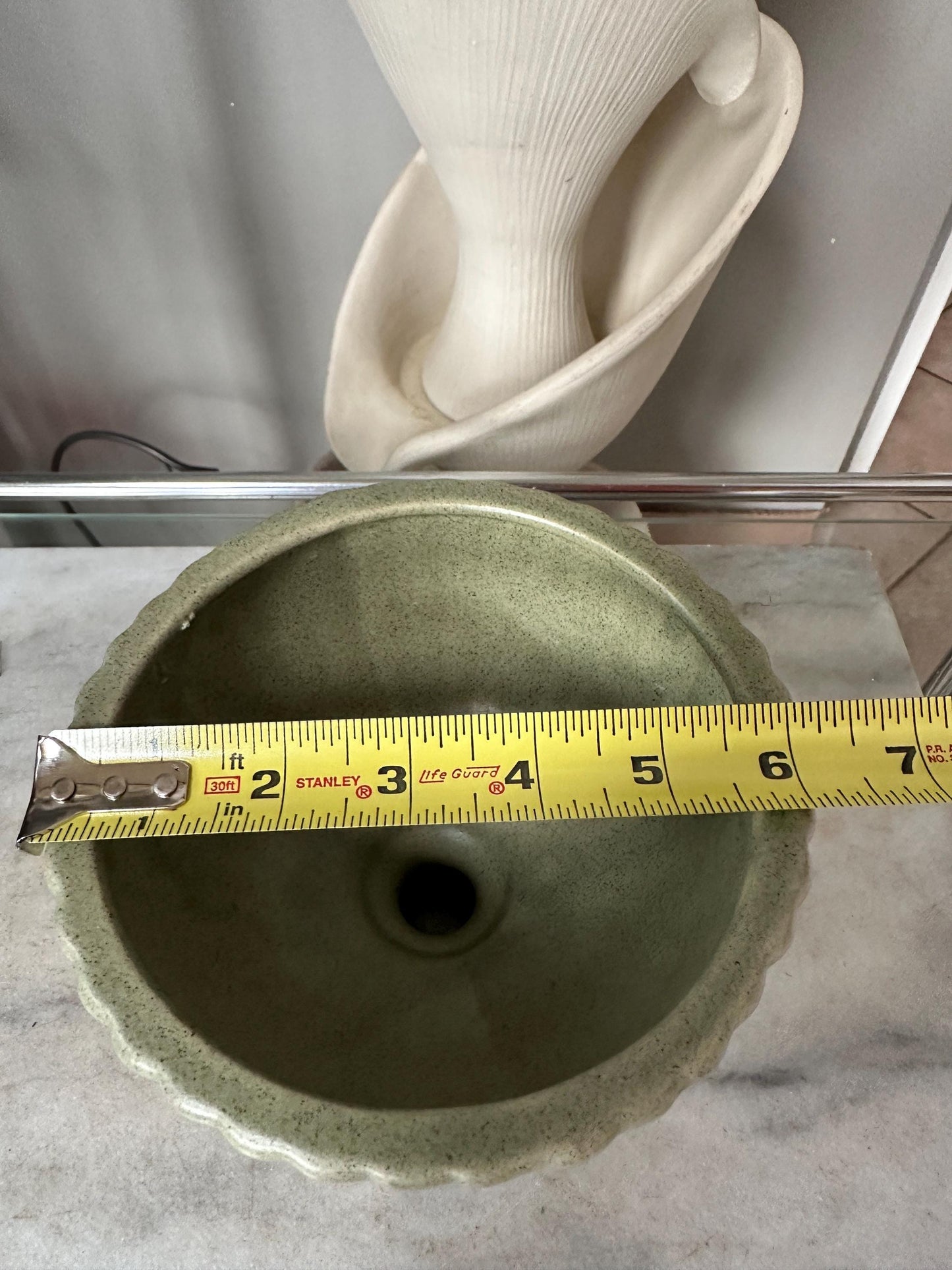 Haeger USA Pedestal Footed Ribbed Pot Planter Green Art Pottery 5” Matte Finish