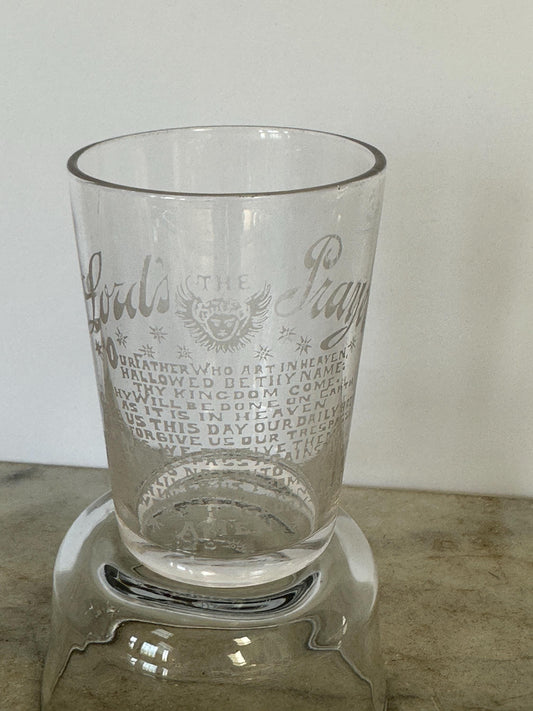 Antique Acid Etched “The Lord's Prayer” Glass | Religious Collectible | 1900s Christian Decor
