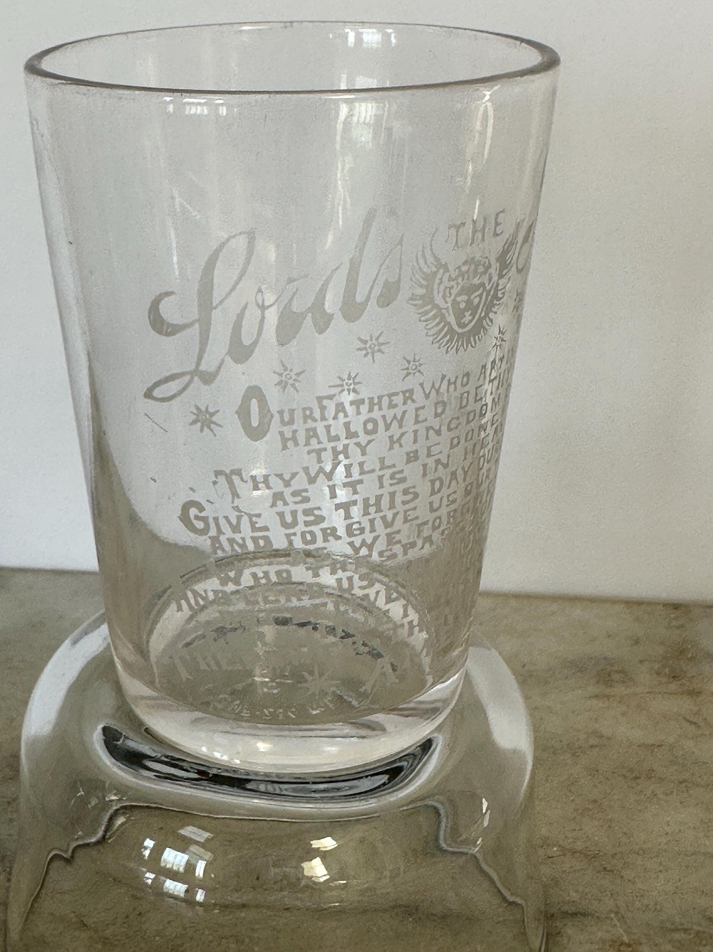 Antique Acid Etched “The Lord's Prayer” Glass | Religious Collectible | 1900s Christian Decor