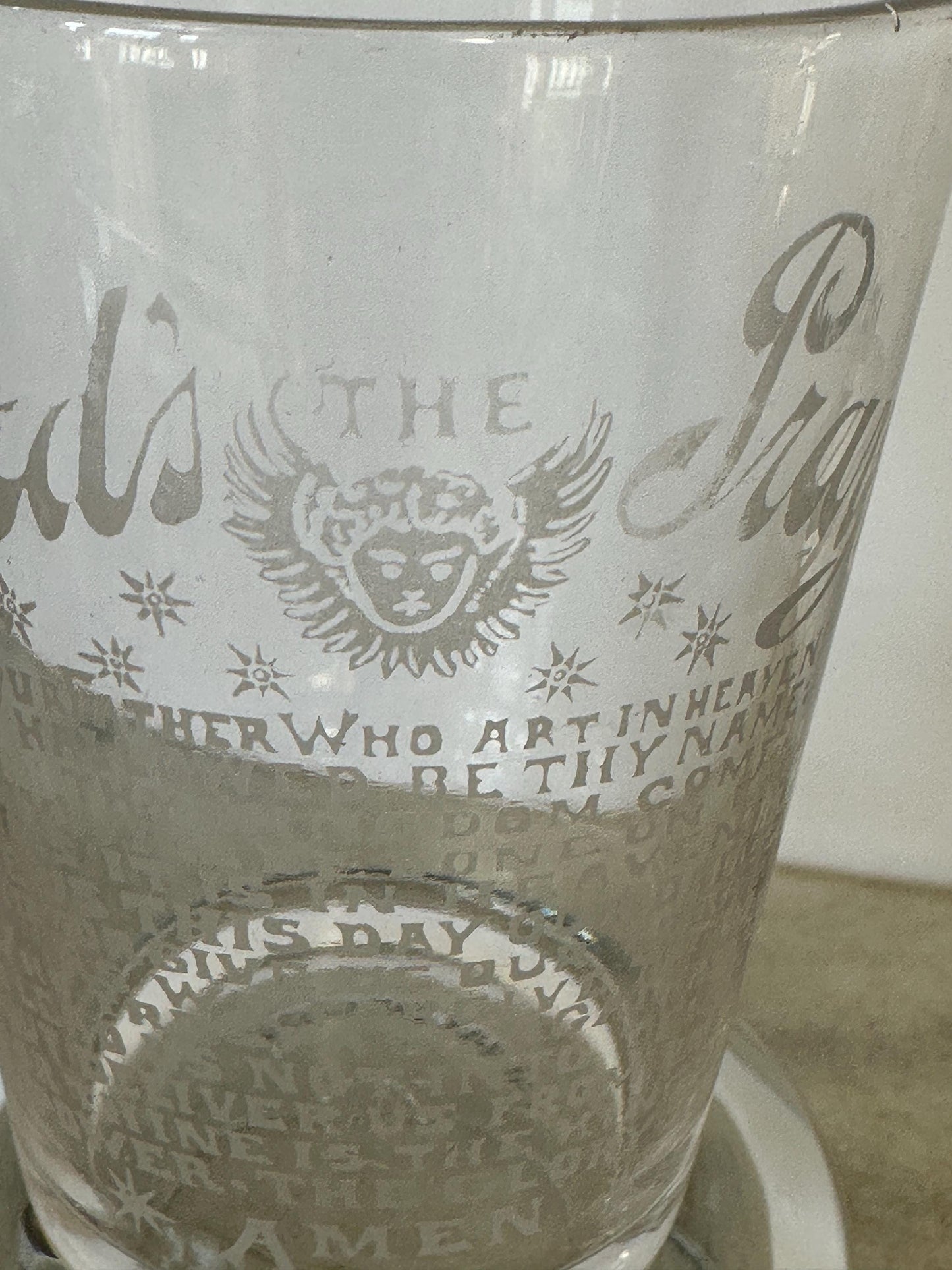 Antique Acid Etched “The Lord's Prayer” Glass | Religious Collectible | 1900s Christian Decor