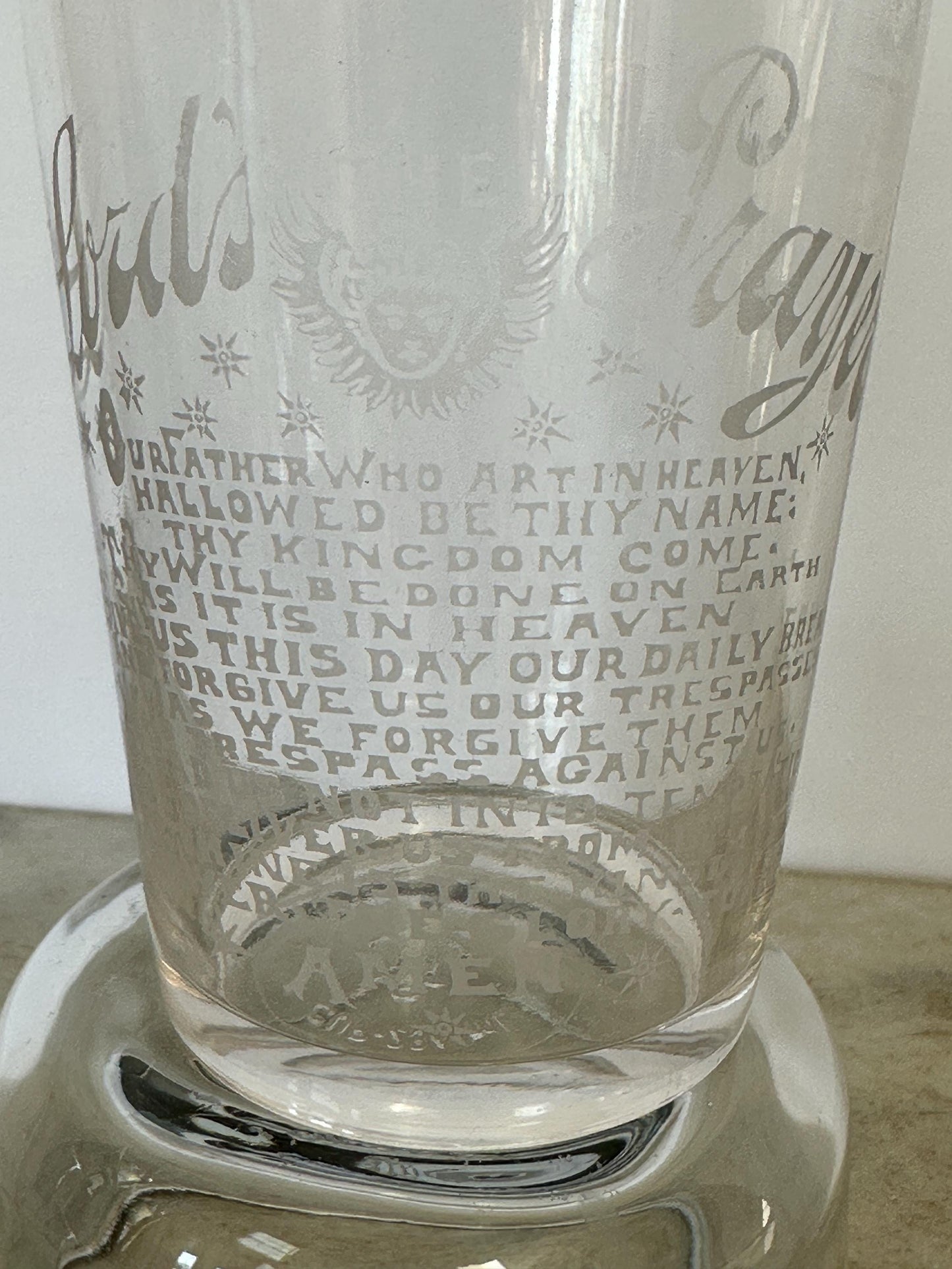 Antique Acid Etched “The Lord's Prayer” Glass | Religious Collectible | 1900s Christian Decor
