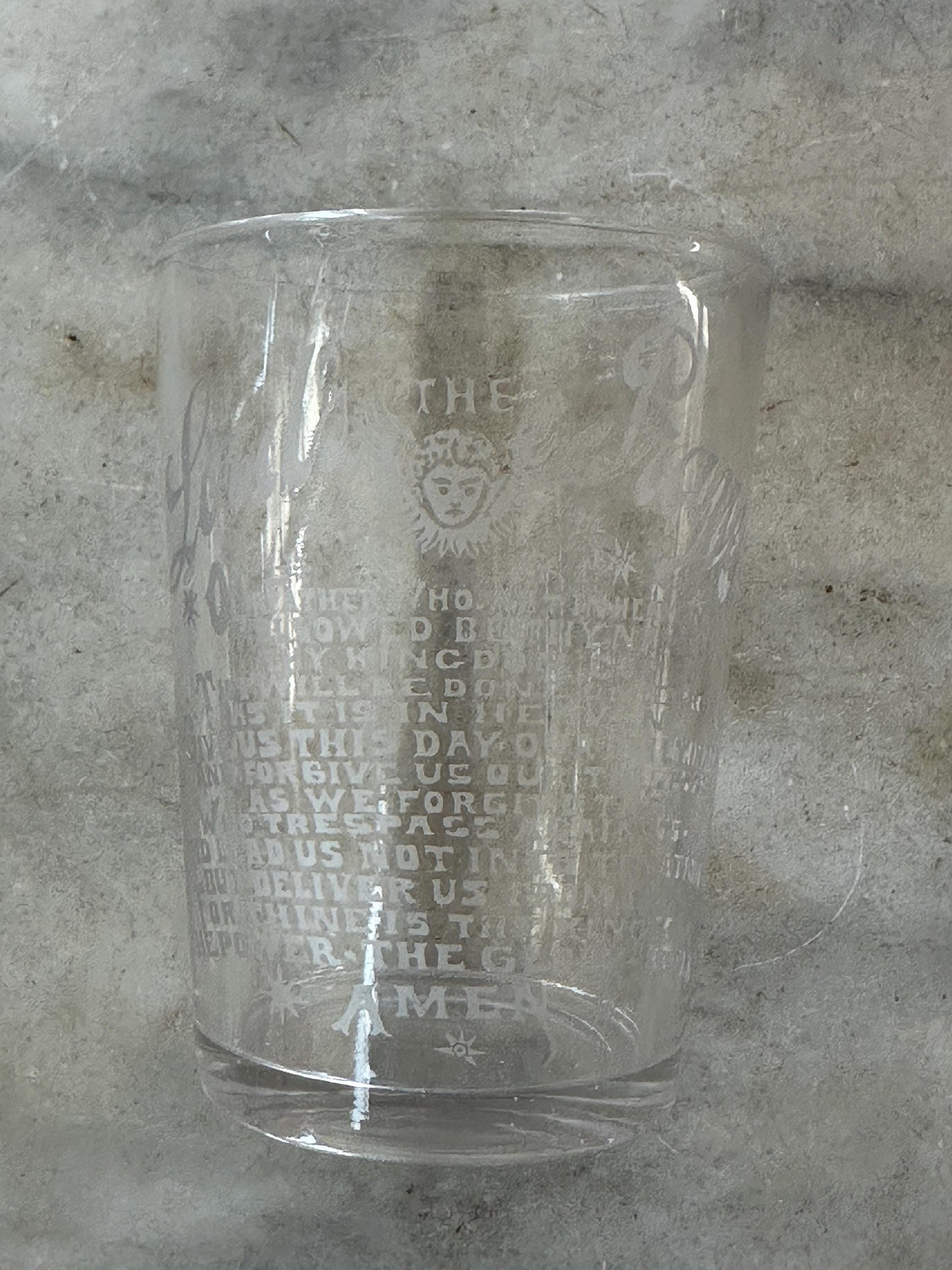 Antique Acid Etched “The Lord's Prayer” Glass | Religious Collectible | 1900s Christian Decor