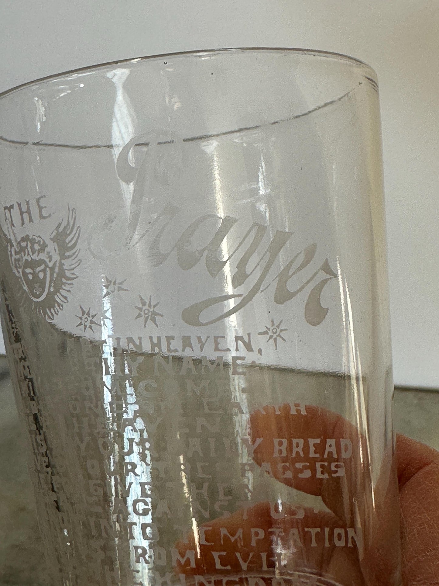 Antique Acid Etched “The Lord's Prayer” Glass | Religious Collectible | 1900s Christian Decor