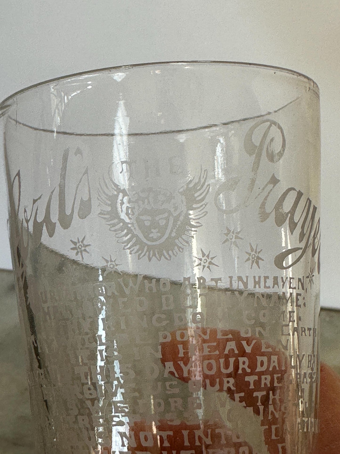 Antique Acid Etched “The Lord's Prayer” Glass | Religious Collectible | 1900s Christian Decor