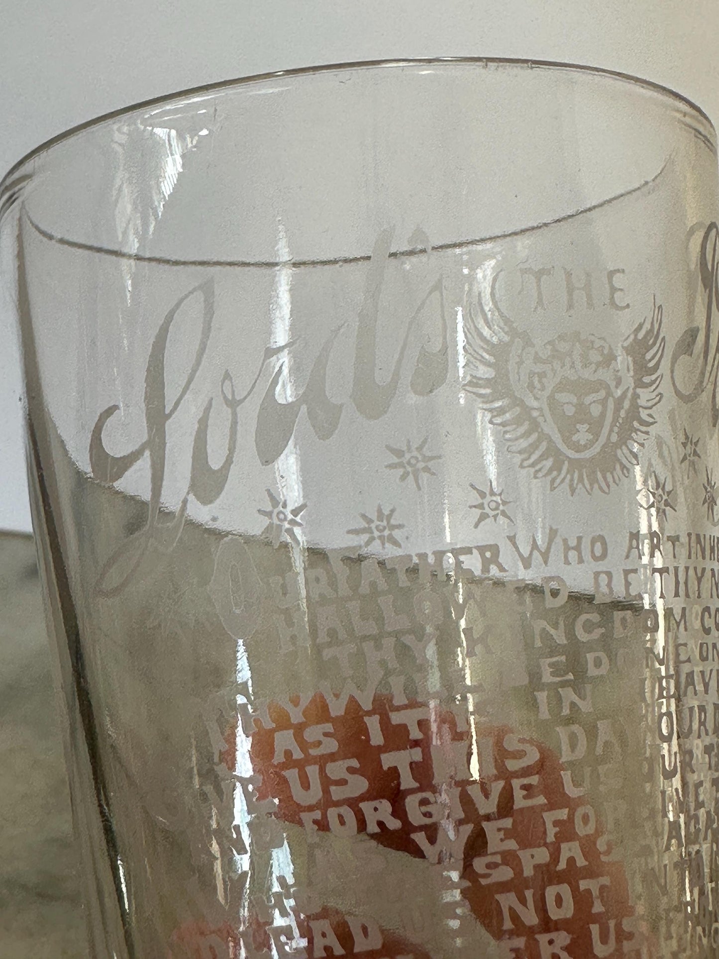 Antique Acid Etched “The Lord's Prayer” Glass | Religious Collectible | 1900s Christian Decor