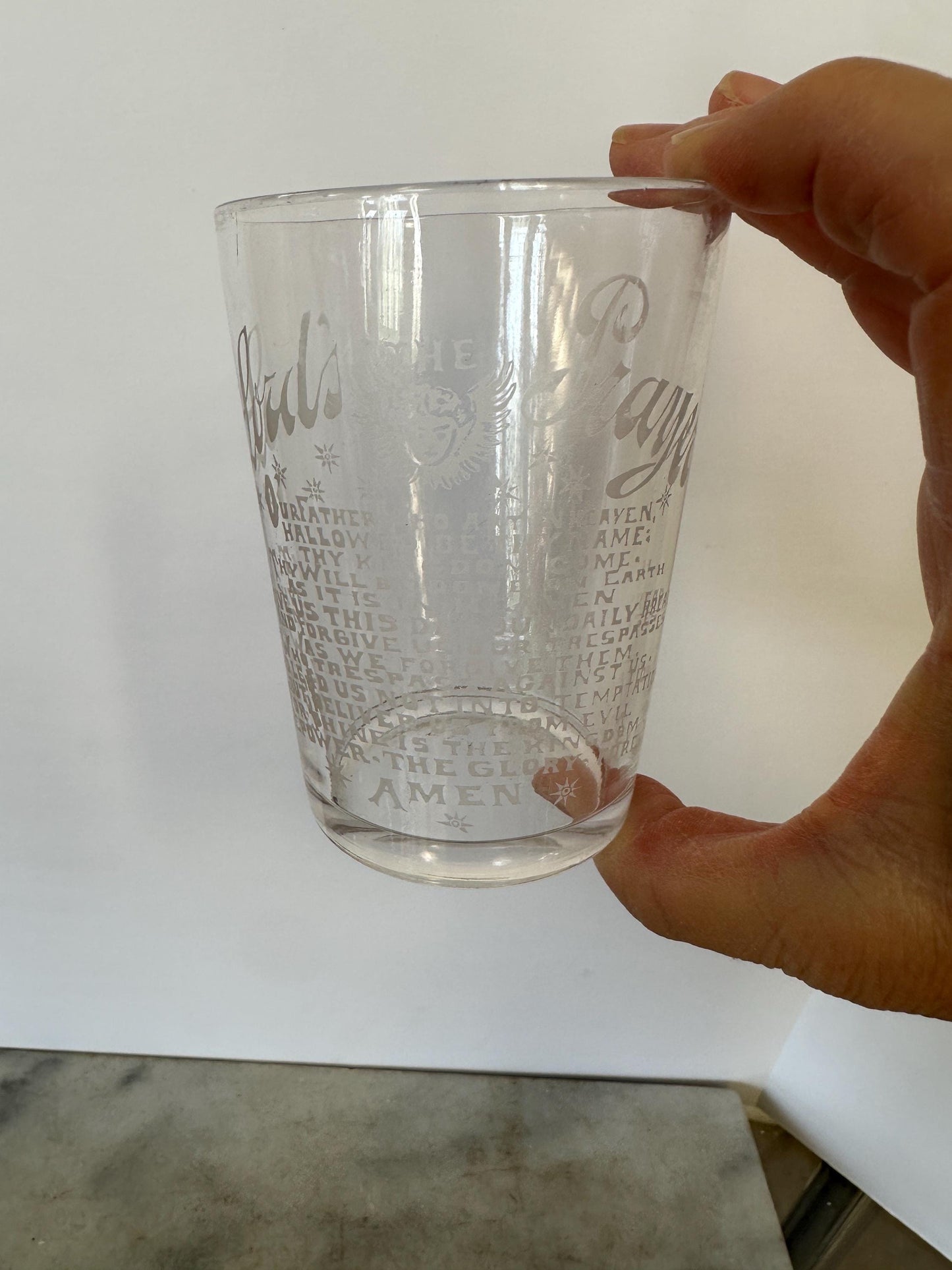 Antique Acid Etched “The Lord's Prayer” Glass | Religious Collectible | 1900s Christian Decor