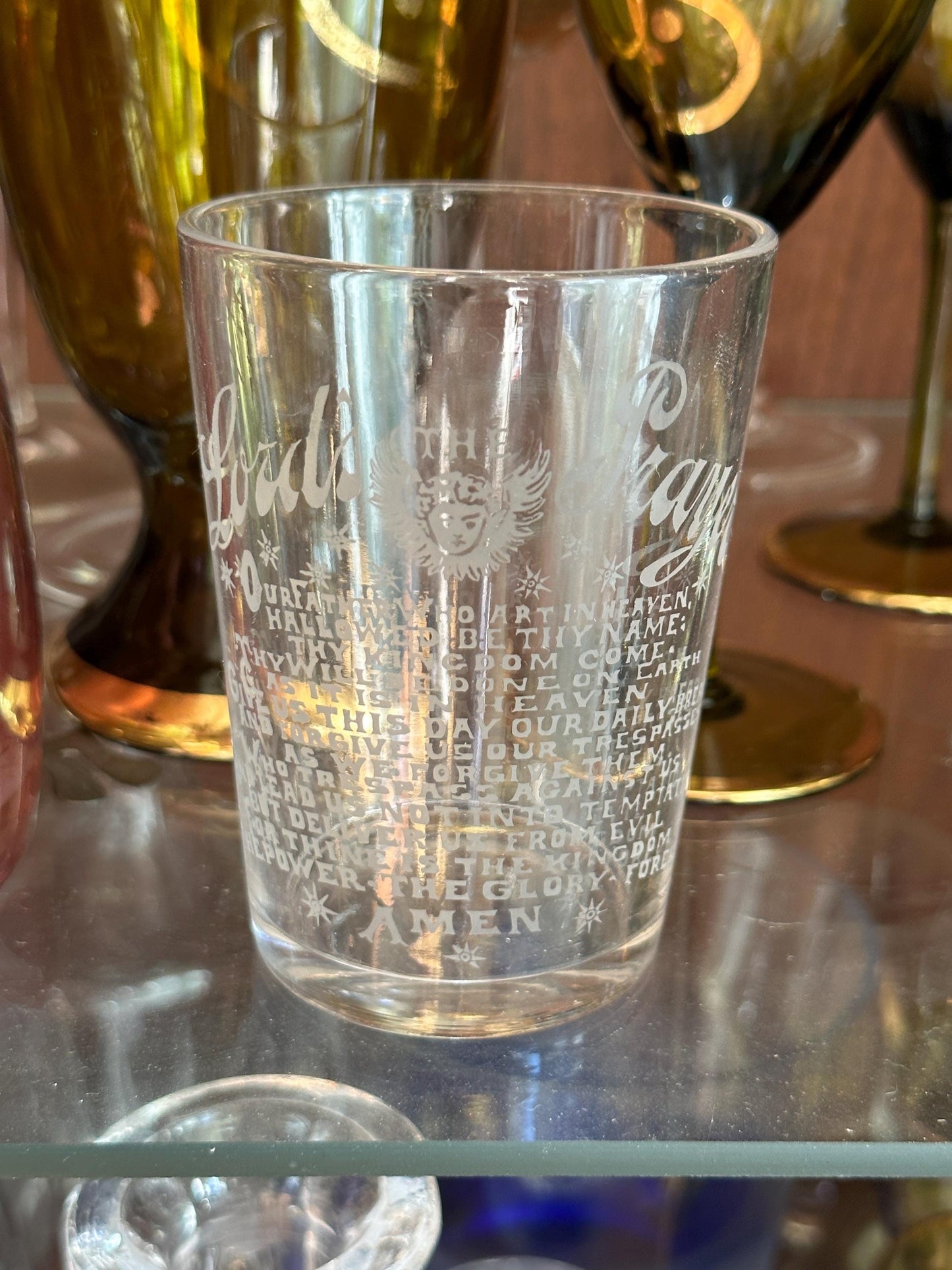 Antique Acid Etched “The Lord's Prayer” Glass | Religious Collectible | 1900s Christian Decor