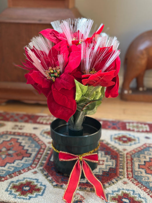 Vintage NOS Puleo Fiber Optic Poinsettia – 15" Lighted Christmas Floral Display (Original Box)