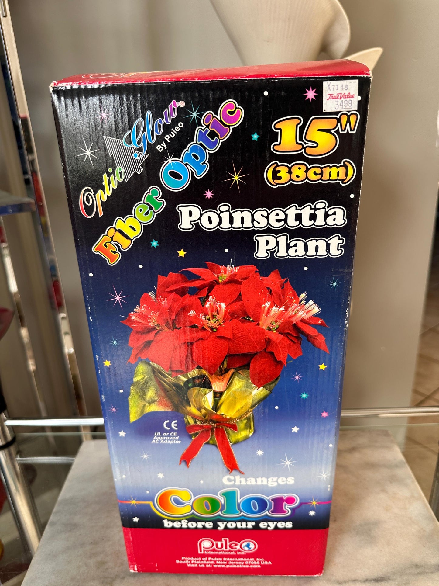 Vintage NOS Puleo Fiber Optic Poinsettia – 15" Lighted Christmas Floral Display (Original Box)