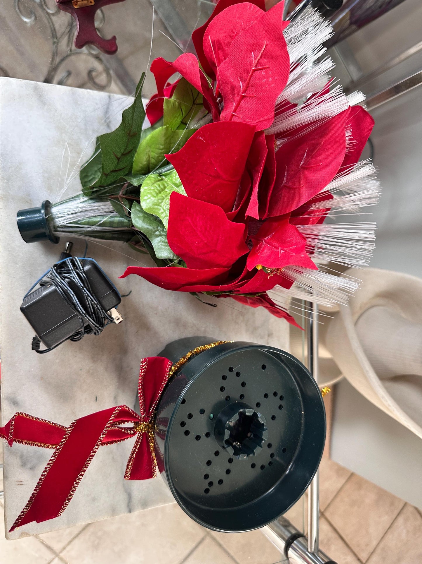 Vintage NOS Puleo Fiber Optic Poinsettia – 15" Lighted Christmas Floral Display (Original Box)