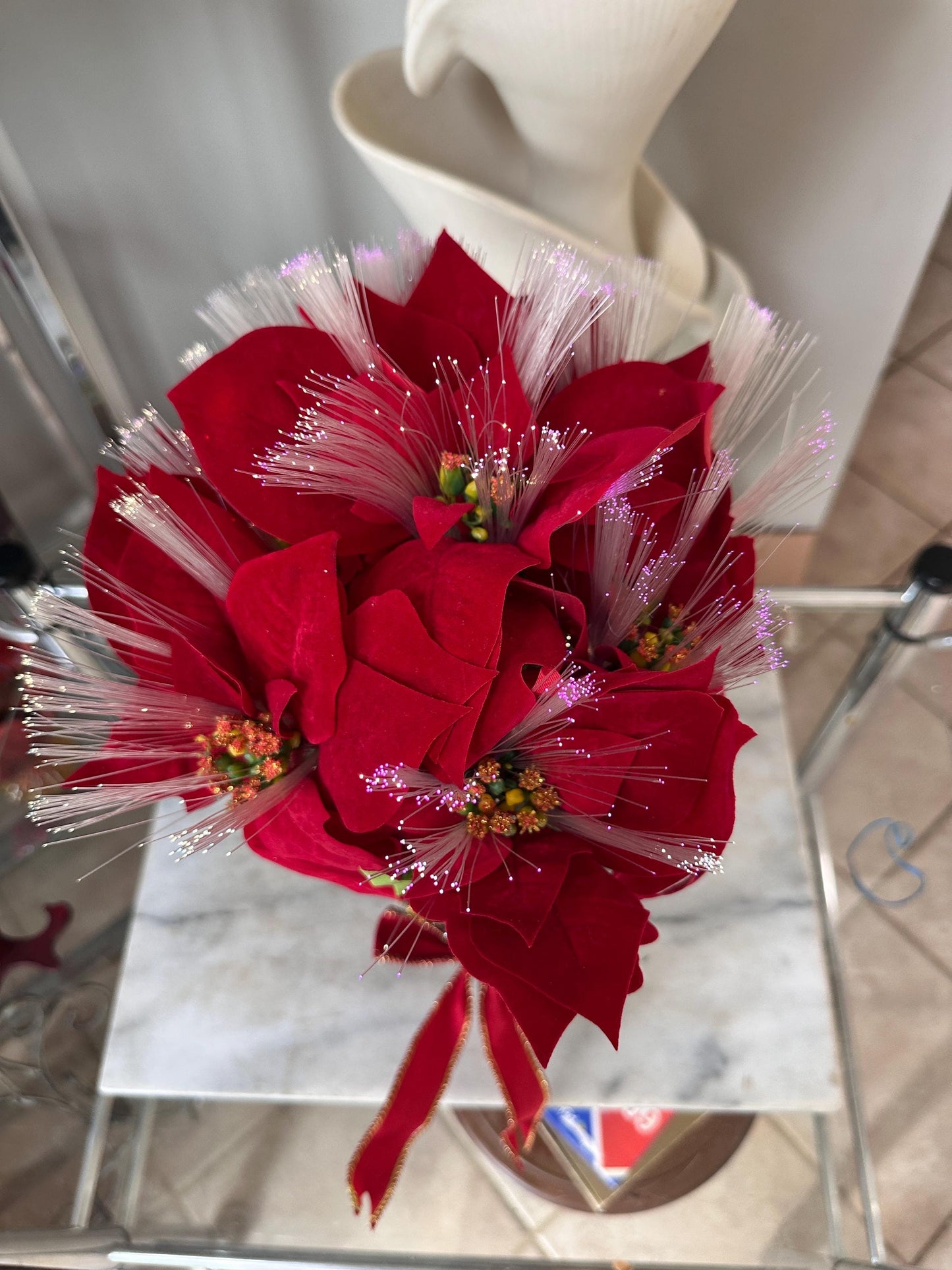 Vintage NOS Puleo Fiber Optic Poinsettia – 15" Lighted Christmas Floral Display (Original Box)