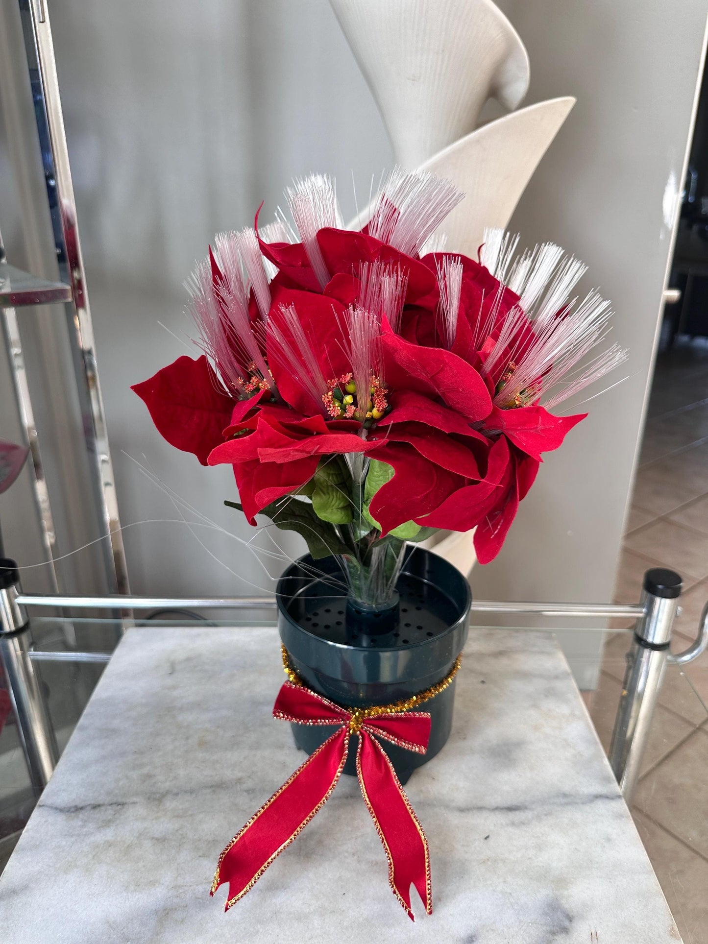 Vintage NOS Puleo Fiber Optic Poinsettia – 15" Lighted Christmas Floral Display (Original Box)