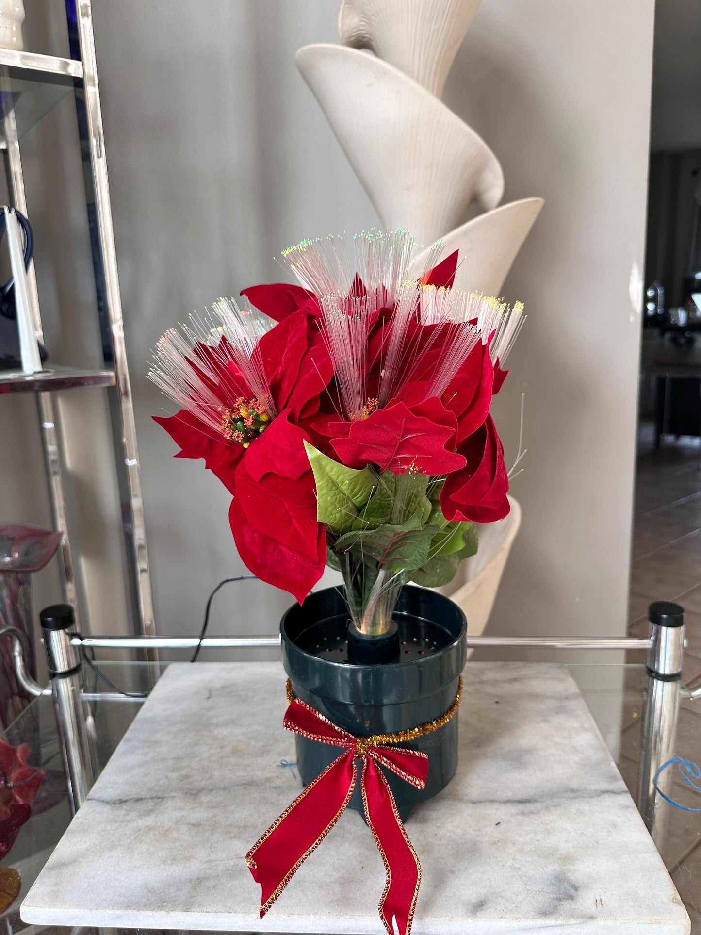 Vintage NOS Puleo Fiber Optic Poinsettia – 15" Lighted Christmas Floral Display (Original Box)