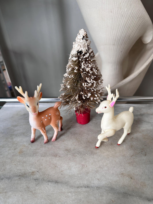 Vintage Hong Kong Reindeer Figurines Set | Mid-Century Kitsch Christmas Decor