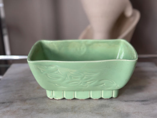 Vintage Cookson Pottery Seafoam Green Planter | Mid Century Ceramic Floral Motif USA