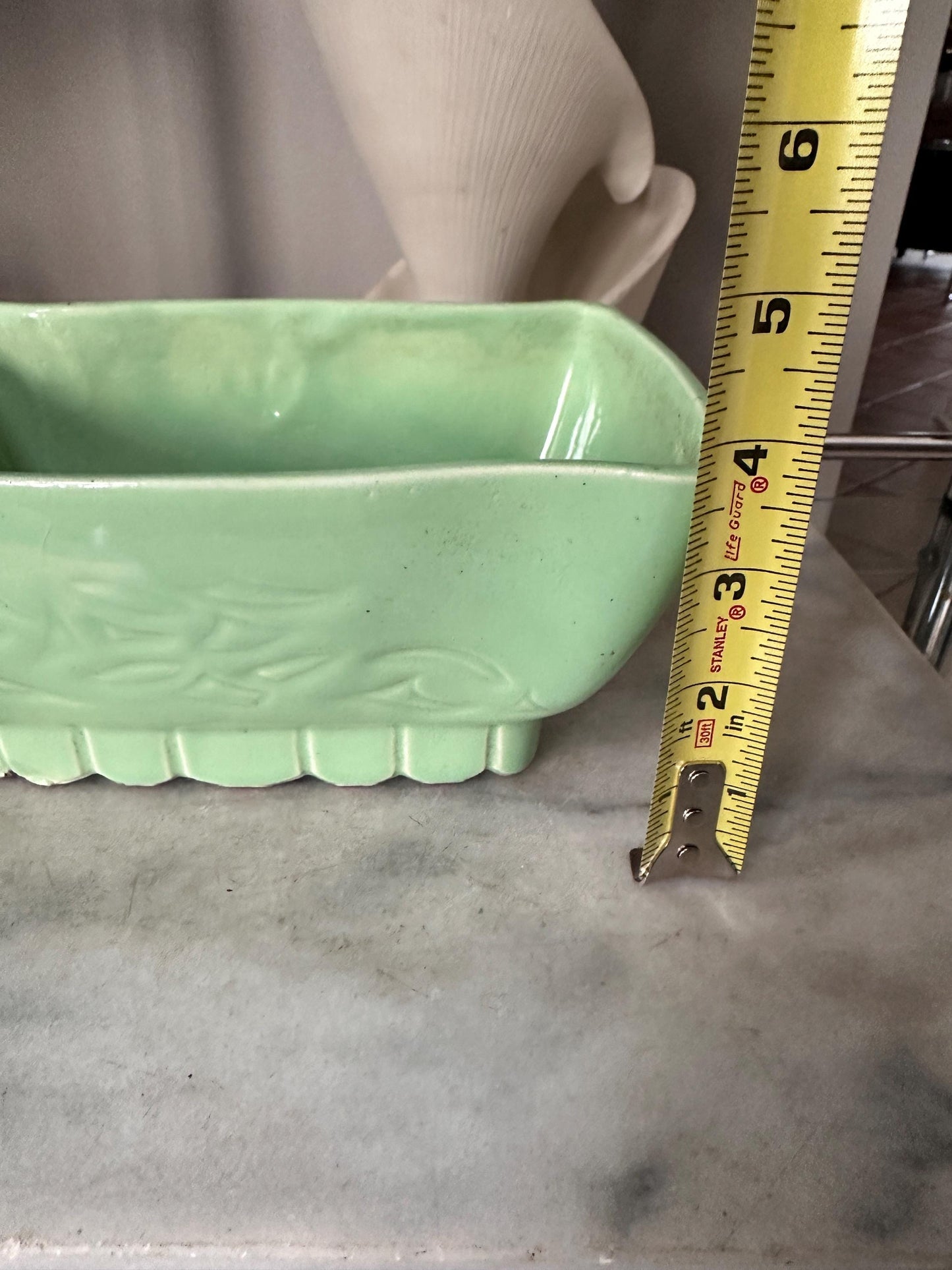 Vintage Cookson Pottery Seafoam Green Planter | Mid Century Ceramic Floral Motif USA