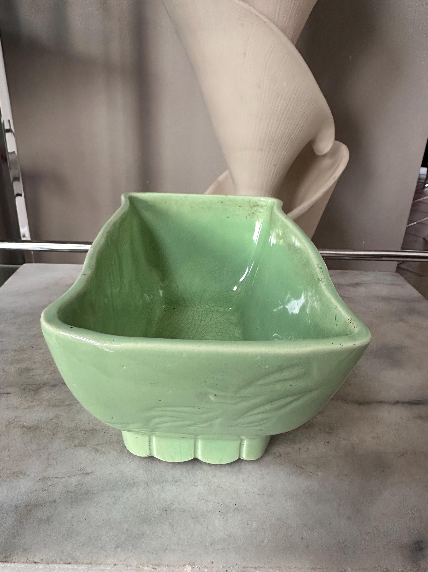 Vintage Cookson Pottery Seafoam Green Planter | Mid Century Ceramic Floral Motif USA