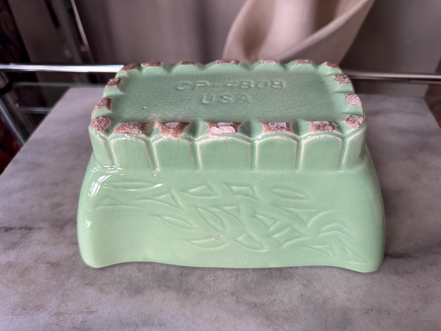 Vintage Cookson Pottery Seafoam Green Planter | Mid Century Ceramic Floral Motif USA