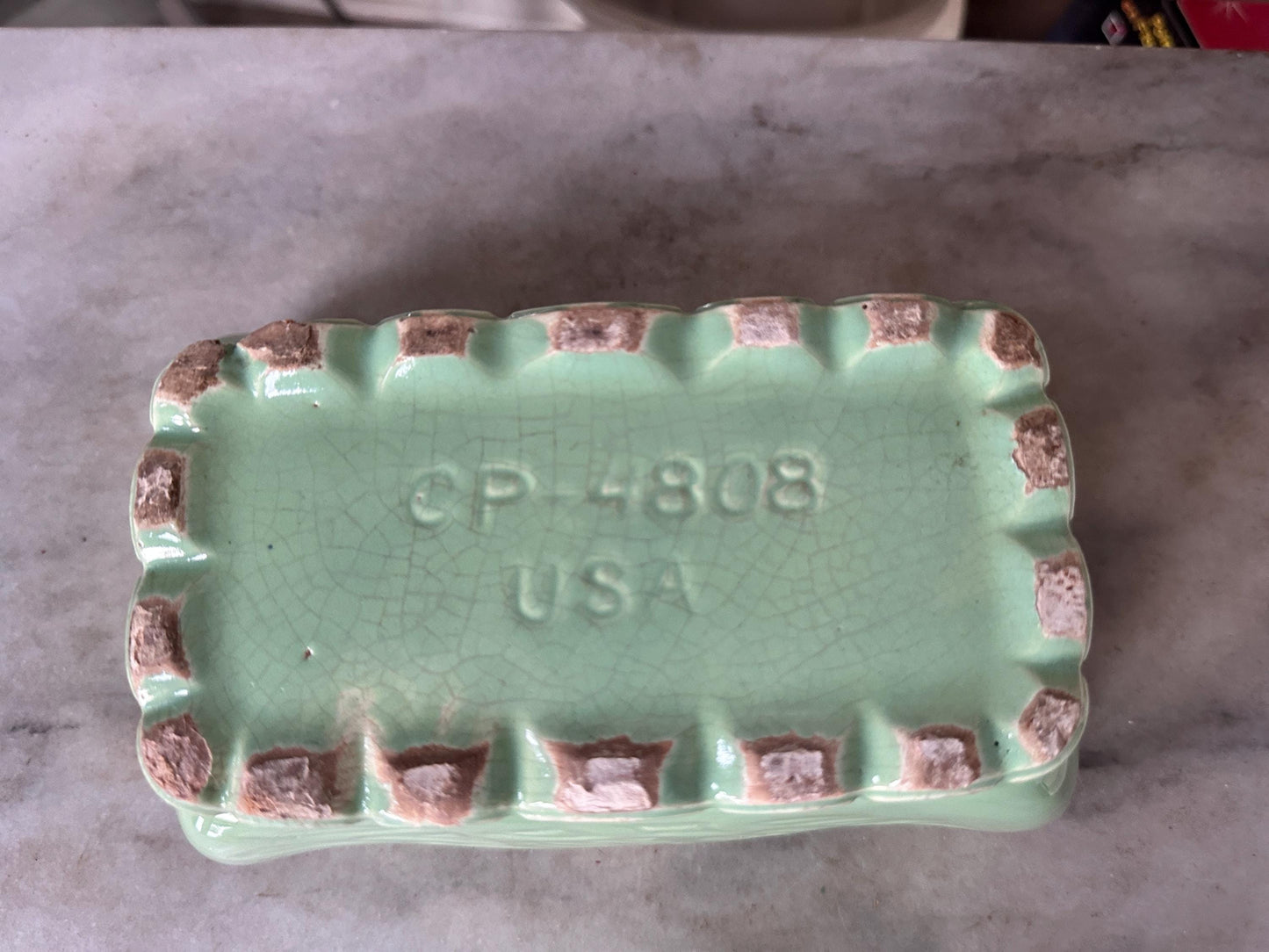 Vintage Cookson Pottery Seafoam Green Planter | Mid Century Ceramic Floral Motif USA