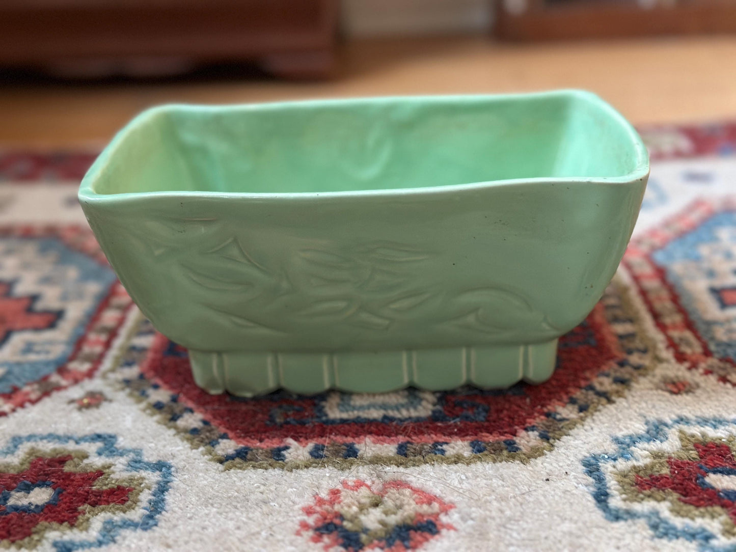 Vintage Cookson Pottery Seafoam Green Planter | Mid Century Ceramic Floral Motif USA