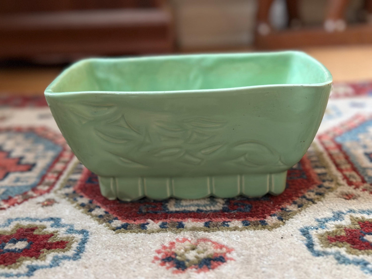 Vintage Cookson Pottery Seafoam Green Planter | Mid Century Ceramic Floral Motif USA